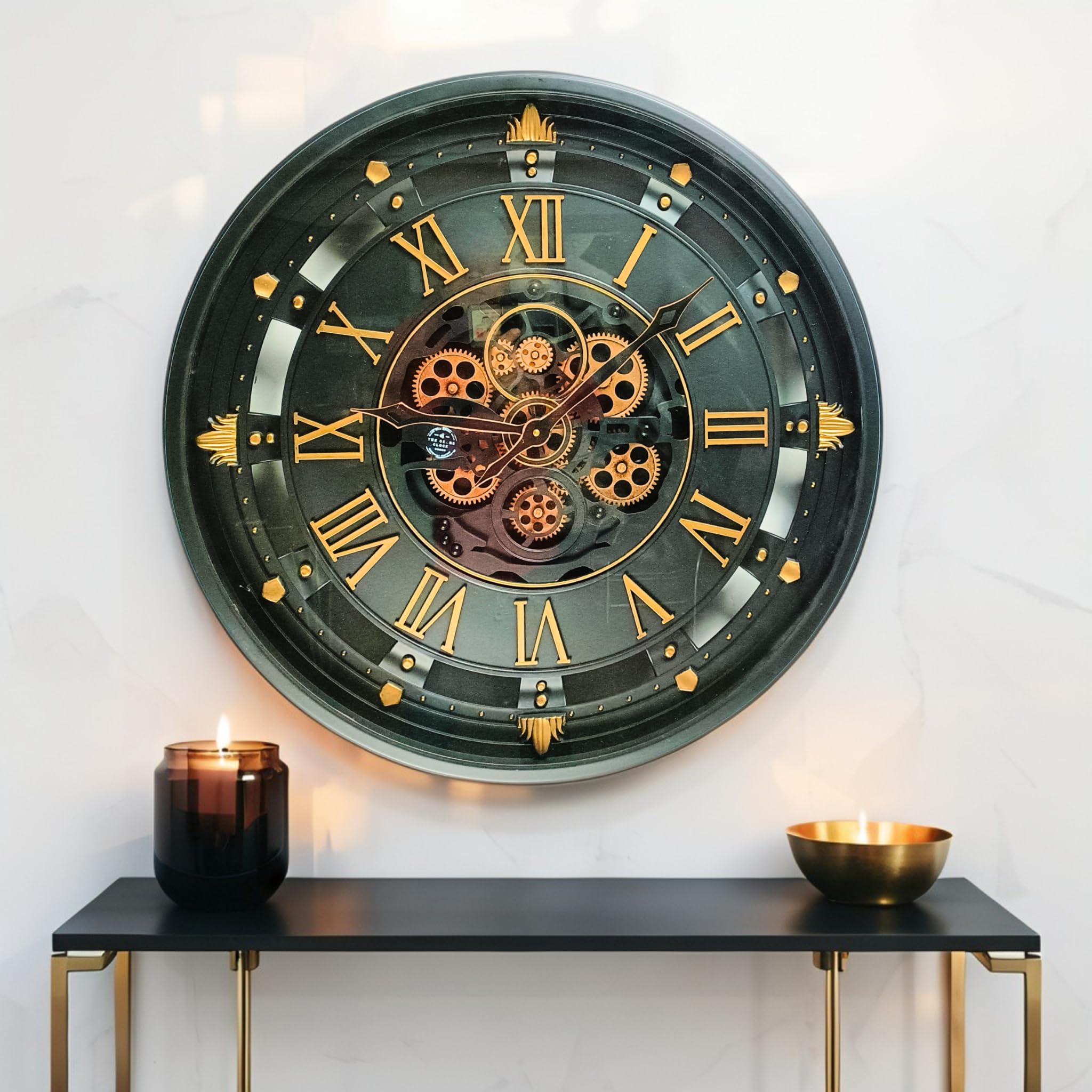 ImprovingLife The Gears Clock Horloge murale de 66 cm (26 pouces) avec véritables engrenages mobiles Ligne Belgique avec couvercle en verre (Noir, 66 cm (26 pouces))