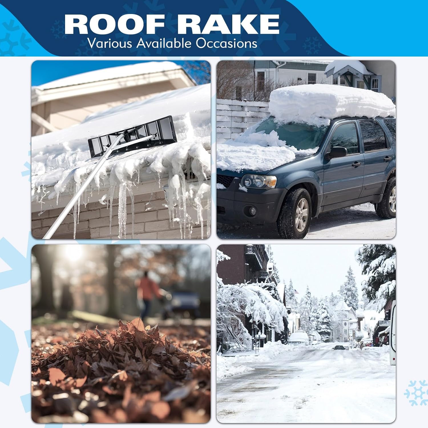 Snow Roof Rake, Extendable 4.8-20FT Snow Shovel, 25" Plastic Blade Snow Removal Tool, for Snow Removal w/Aluminum Frame & Anti-Slip Handle for House Roof, Car Snow, Wet Leaves 2Pcs
