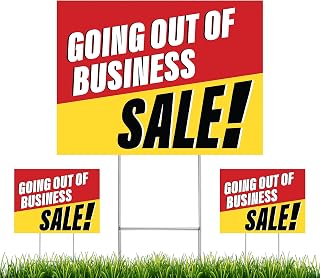 NEXT LEVEL SIGNS | Going out of Business Yard Signs 3-Pack | Double Sided 24 W x 18 H Inches | Metal Ground Step H-Stake 24" x 10" | Highly Visible Weatherproof UV Resistant Ink Corrugated Plastic Lawn Signs Outdoor Going out of Business Yard Signage | Made in the USA