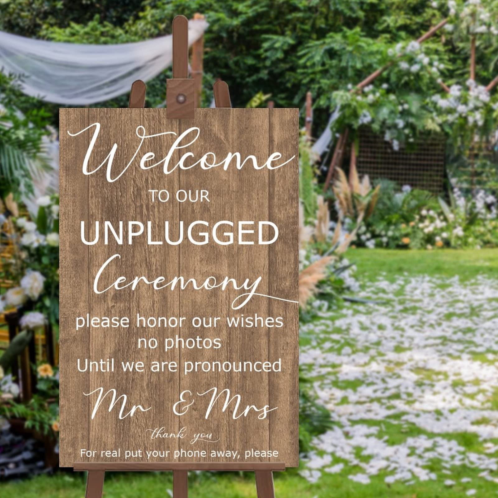 Panneau de cérémonie débranché | Panneau de bienvenue de mariage | Panneau de mariage « Welcome to Our Unplugged » | Panneau de mariage en bois 76,2 x 50,8 cm