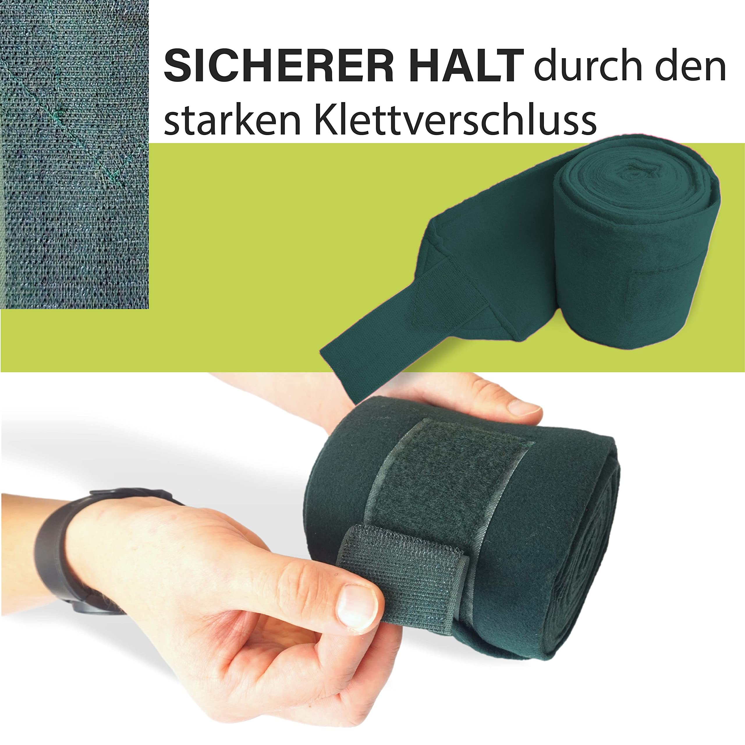 Vendas para caballo de forro polar con cierre – vendajes de forro polar caballo en juego de 4 unidades con práctica bolsa de almacenamiento (sangre caliente (Full), verde oscuro)