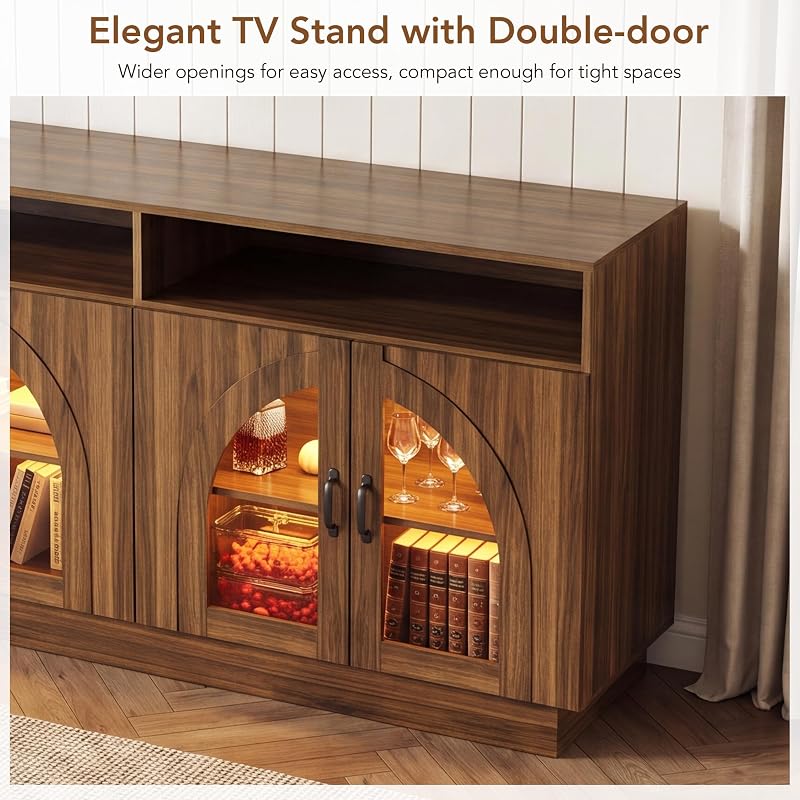 DRMBOOK 63" Farmhouse TV Stand with Storage/Outlet/LED for 75 Inch TV image 6