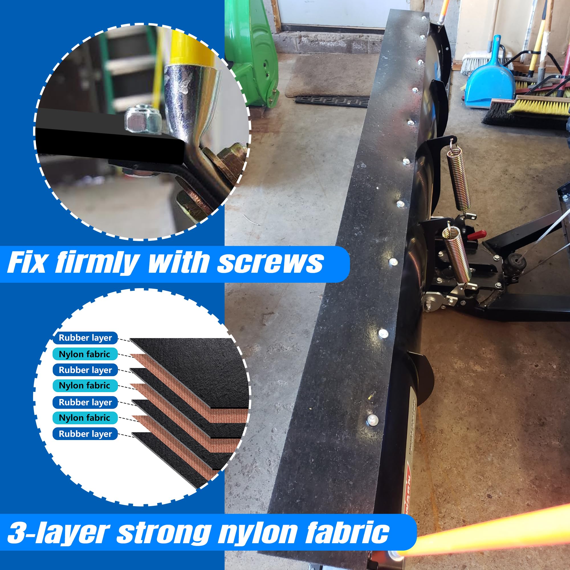 RunNico Solapa Universal para quitanieves, Deflector de Nieve de Goma de 72 x 8 x 1/4 Pulgadas con 11 Juegos de Accesorios de Montaje, Accesorios de Deflector de arado de Goma, Apto para Cuchillas de