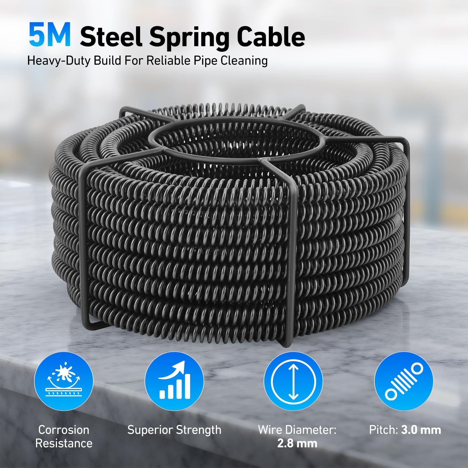 Rohrreinigungsmaschine 280W Elektrische Rohrreinigungsspirale für 40-120mm Rohre, Abflussreiniger mit 5m x 16mm Manganstahl-Spirale, Rohrreinigungsgerät für Küche, Bad, Toilette & Bodenabfluss