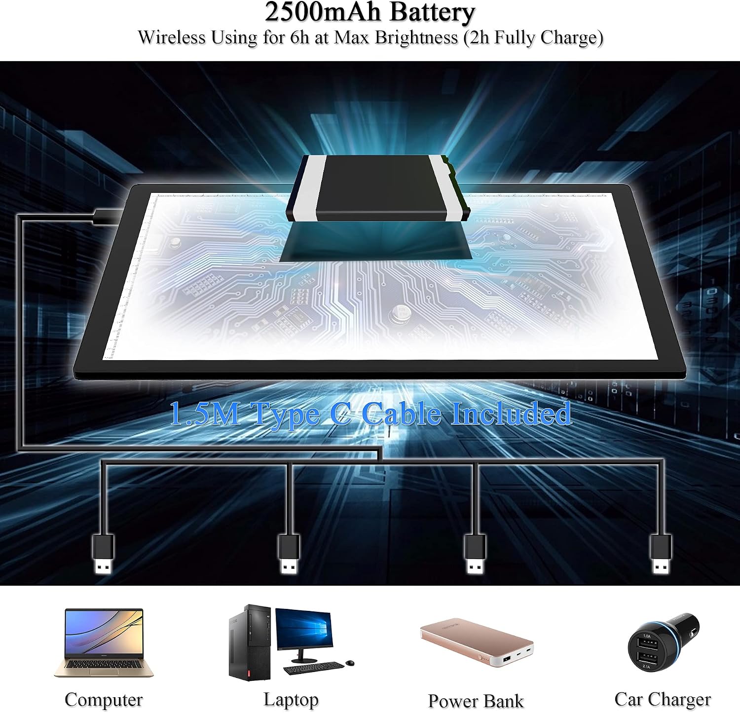 Rechargeable Light Box for Tracing Board Portable Cordless Light Pad Drawing A4 LED Trace Lights, Golspark Wireless Battery Operated Copy Board Dimmable Black Diamond Painting Sketch - Gift for Kids