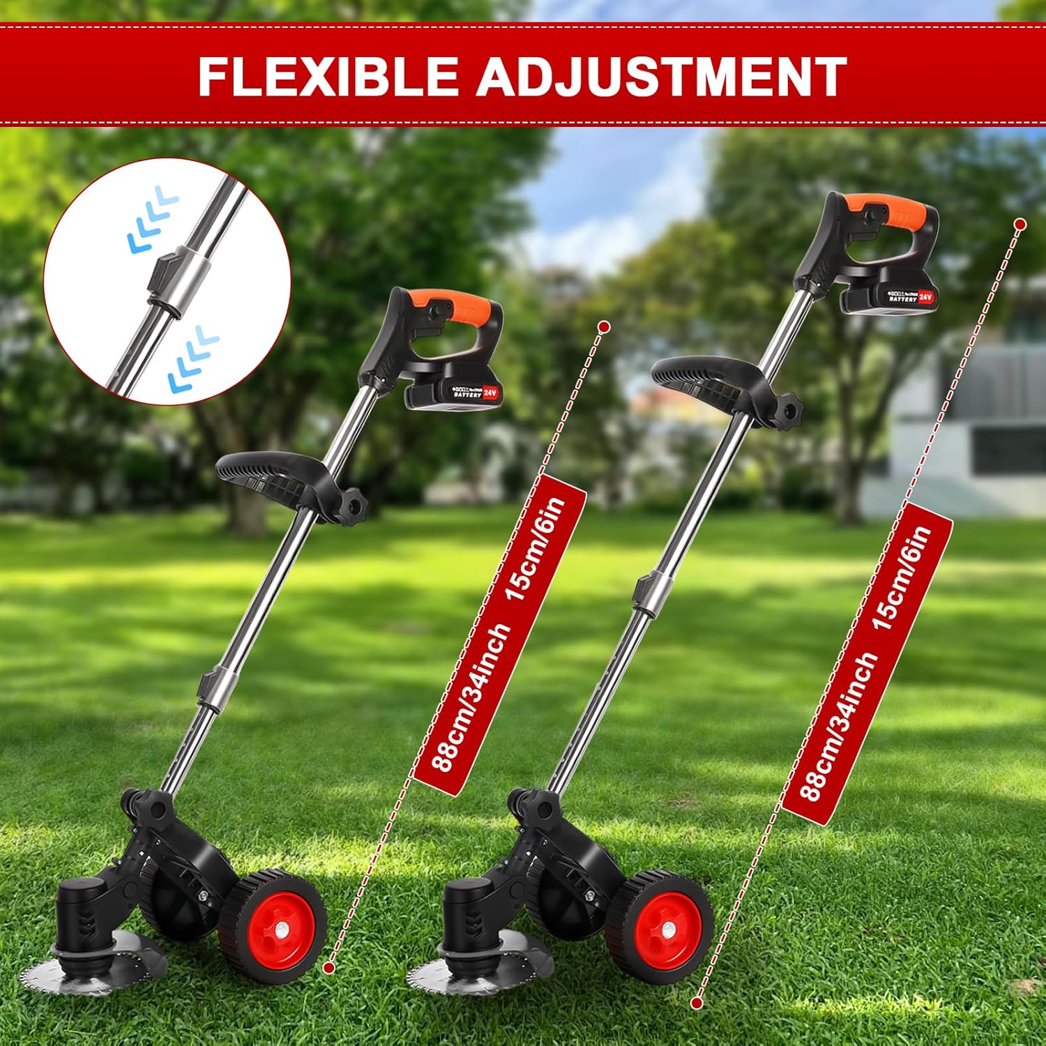 10 Inch Cordless Weed Eater, Electric Trimmer & Rechargeable Lawn Mower with Brushless Motor, Telescopic Adjustable Shaft, 180° Pivot Head, Dual Batteries & Two Blades (Black)
