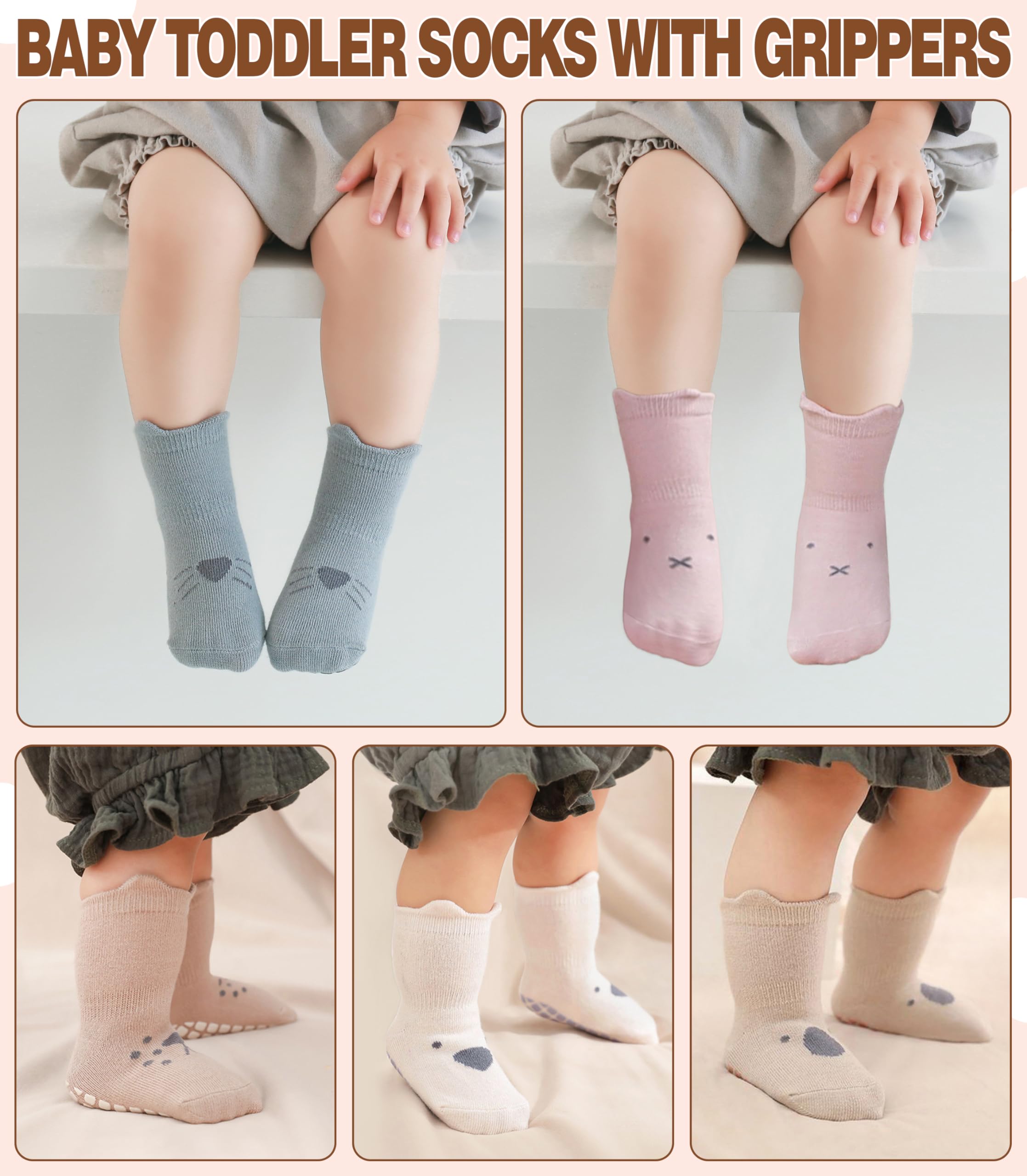 LANLEO Baby Toddler Socks with Grips Baby Toddlers Girls Boys Non Slip Grip Socks with Grippers 6 Months-5 Year Old