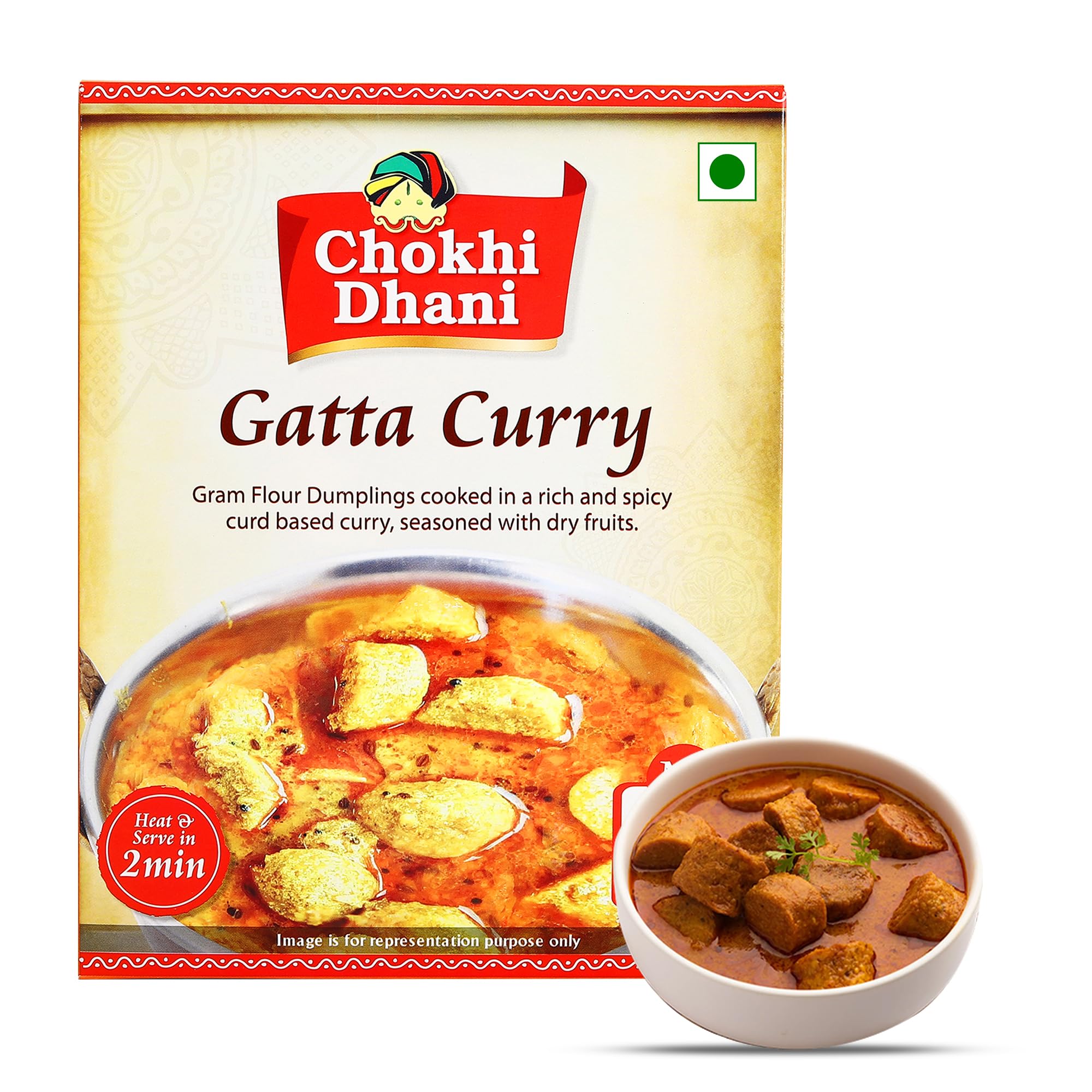 Chokhi Dhani Gatta Curry Ready-to-Eat Meal 300g | Authentic Rajasthani Home Style Curry | Instant Heat & Eat | Microwavable Indian Food | Pack of 1