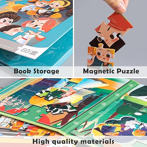 Miniatura 2 de Rompecabezas magnéticos para niños de 3 a 8 años, 60 piezas de rompecabezas y libro de combinación magnética de tres pliegues, juguetes educativos
