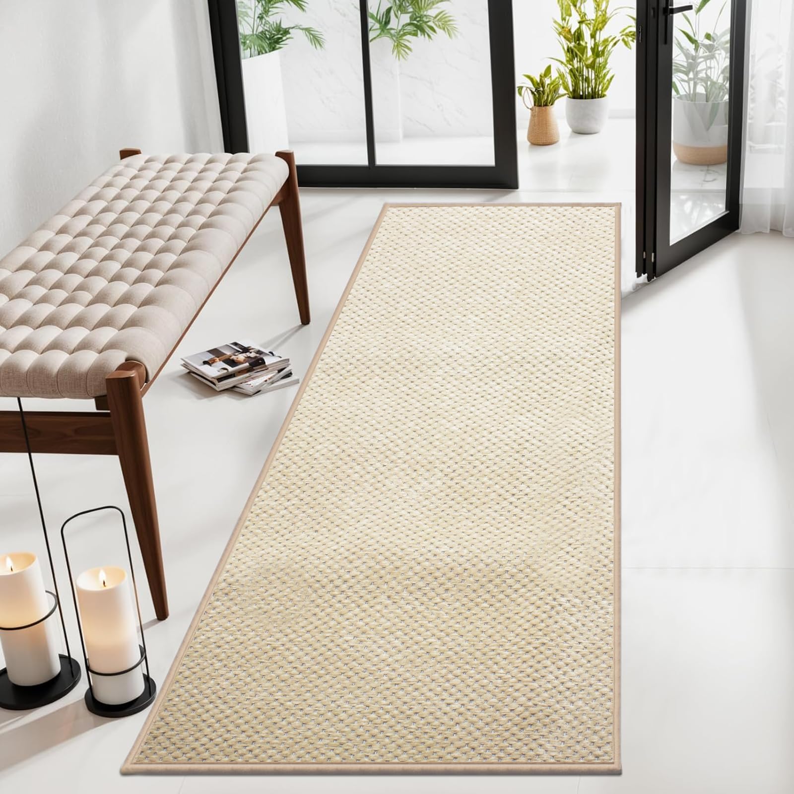 Tappeto Bagno 50 x 150 cm, Tappetino in Microfibra, Tappeti in Gomma Antiscivolo Assorbente, Soffice Tappetini Doccia, Lavabile in Lavatrice, Adatto per Doccia, Bagno, Beige