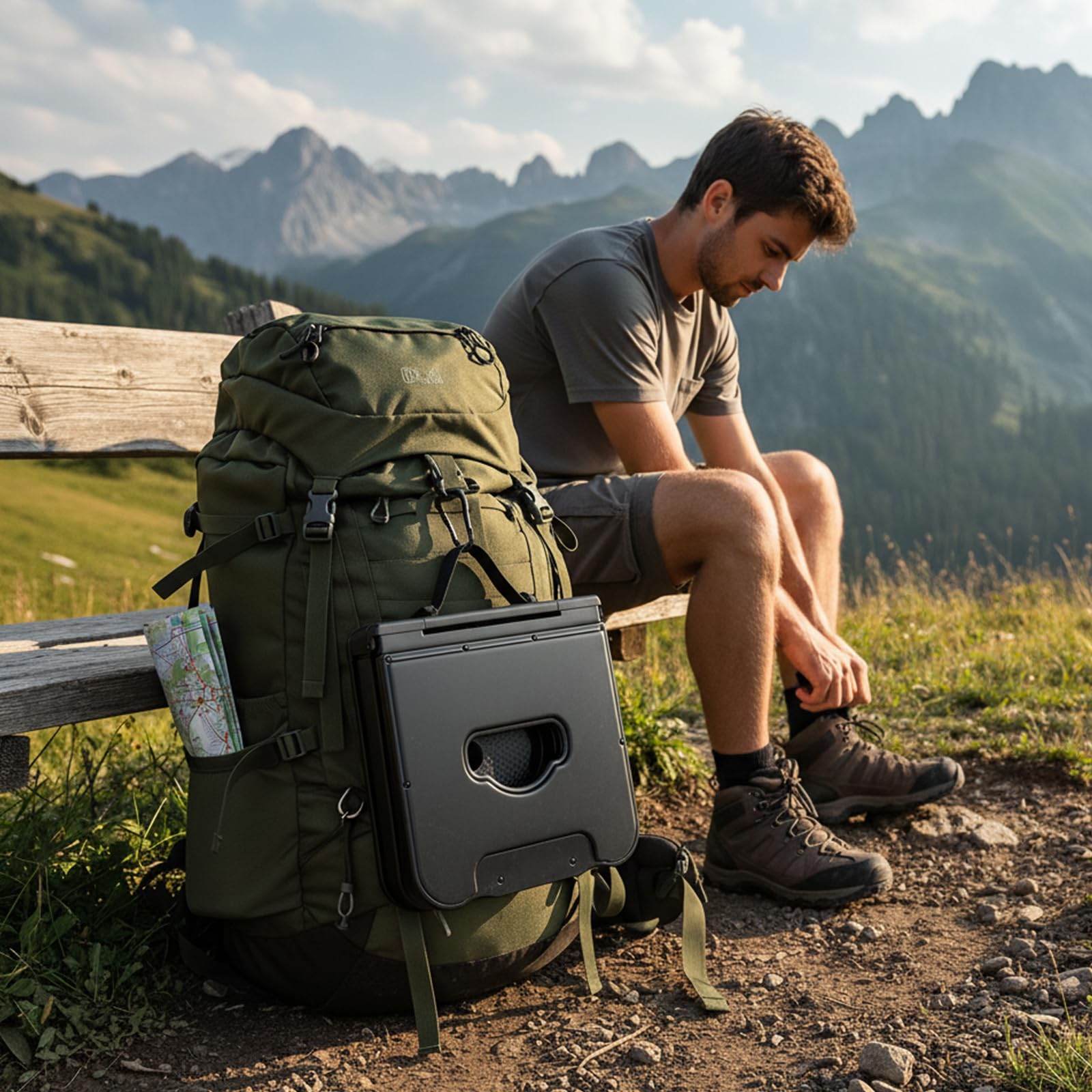 Tabouret Pliant Portable amélioré avec Dossier, siège télescopique Pliable pour Adultes Le Camping, la pêche, la randonnée, Les barbecues, Hauteur 45 cm (Tabouret avec Dossier)