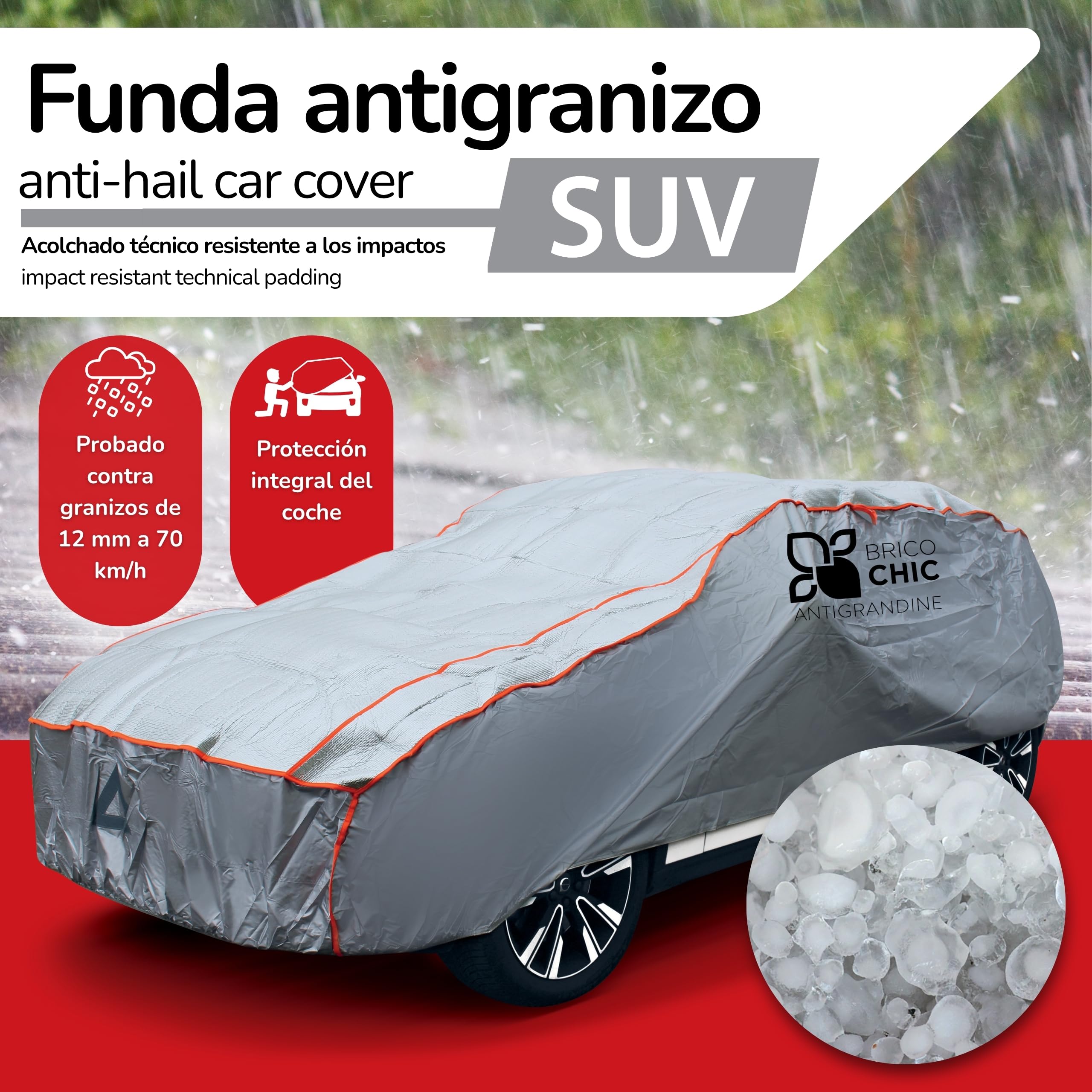 Funda antigranizo para Coche, 540 x 185 x 155 cm, Funda Protectora para Coche y SUV, Anti Granizo, Anti UV, Impermeable, Resistente, Exterior, 4 Estaciones, Talla L/XL