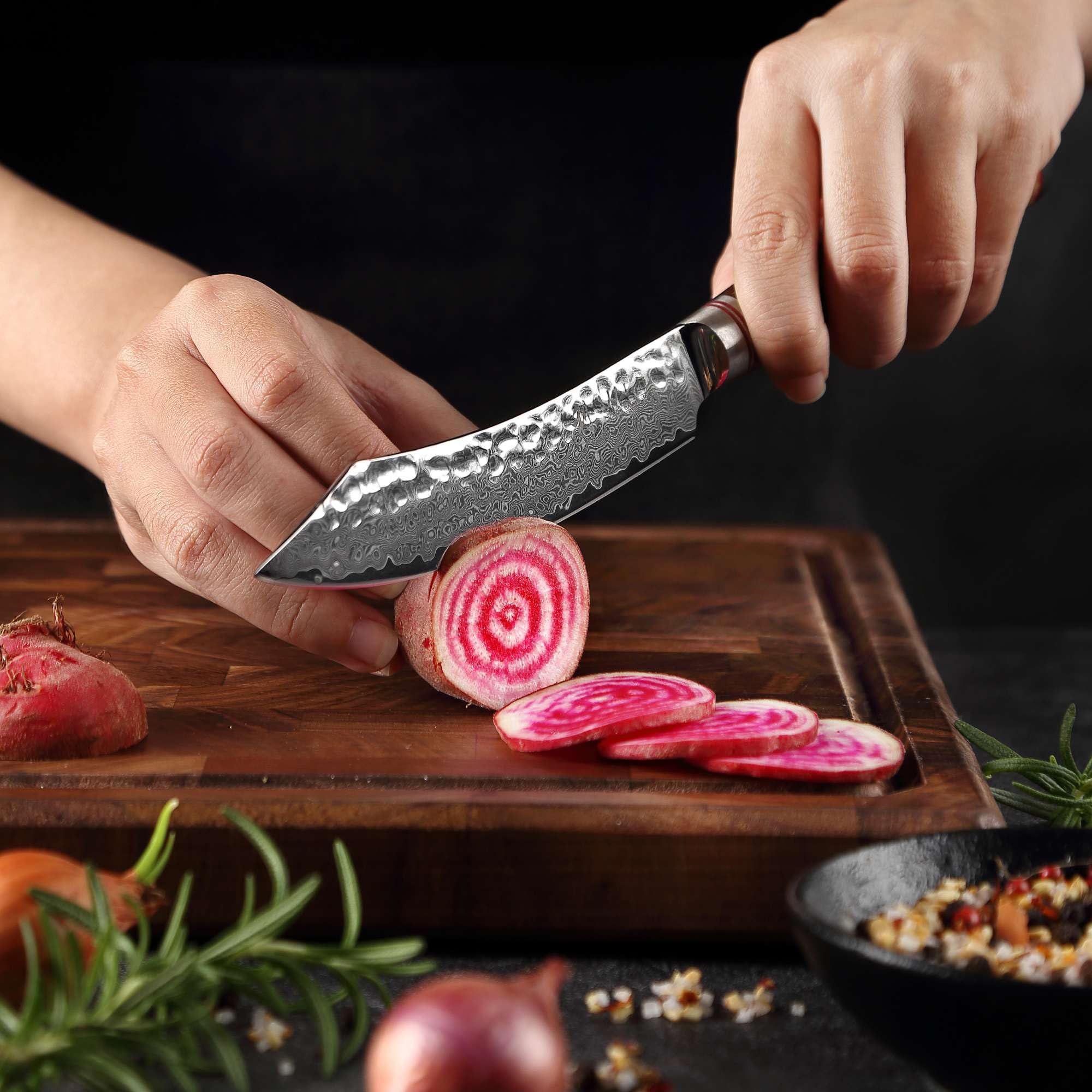 Wakoli Nussbaum 4-teiliges Steakmesser-Set, 67 Lagen Damaststahl, VG10 Kern