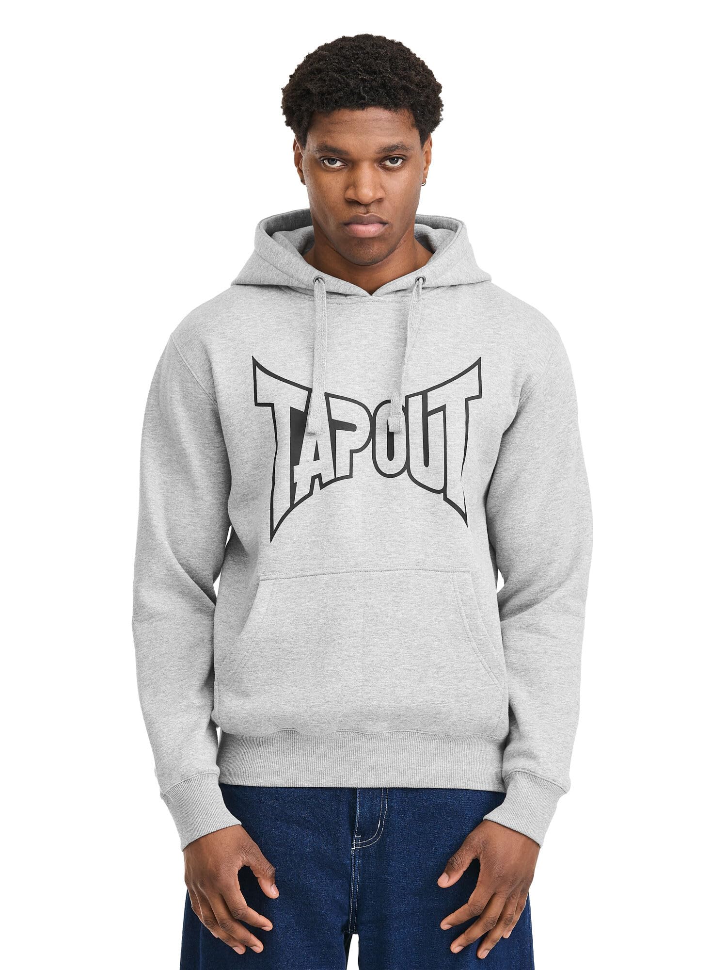 Tapout Men's Lifestyle Basic Hoodie Hooded Sweatshirt, Marl Grey/Black, L