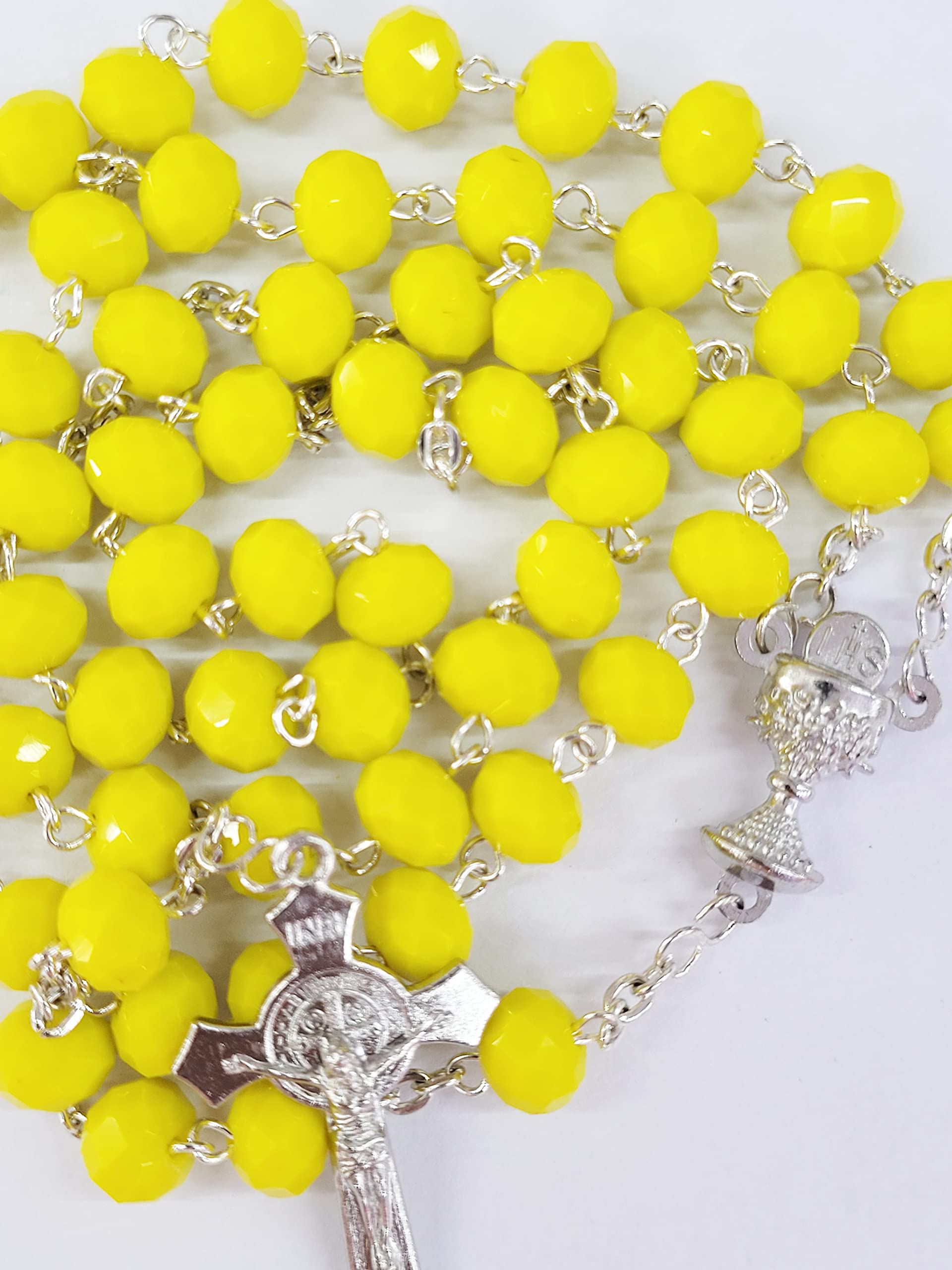 Yellow Crystal Rosary for Men & Women with a St Benedict Cross