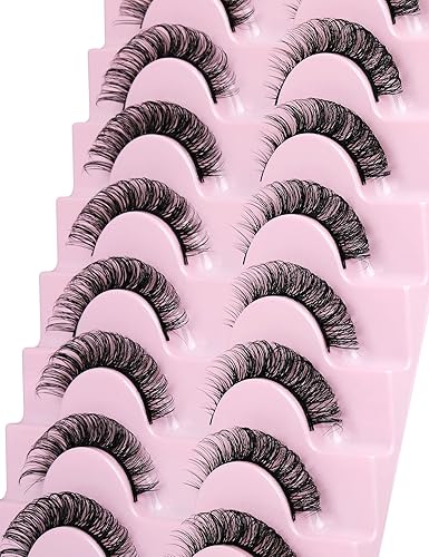 Miniatura 7 de wiwoseo Pestañas rusas, pestañas naturales de visón sintético, pestañas rizadas y onduladas, banda transparente, volumen ruso, 0.51 pulgadas,