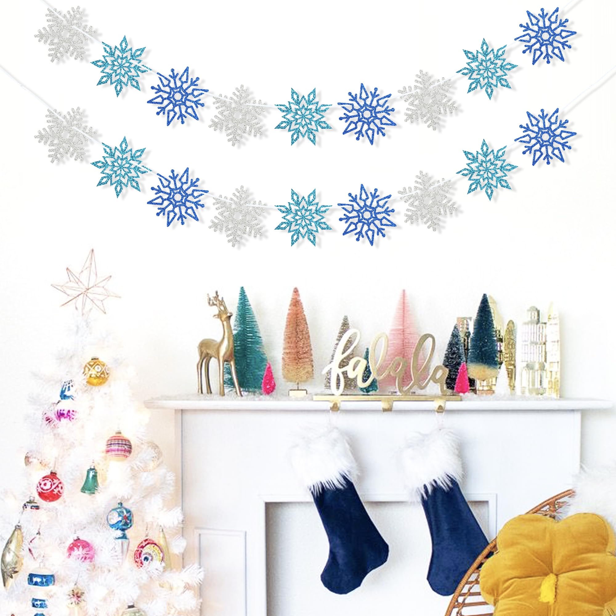 FHGG Glittery Frozen Snowflake Garland – Blue & White Winter Wonderland Party Decor For Birthday, Christmas - View #12