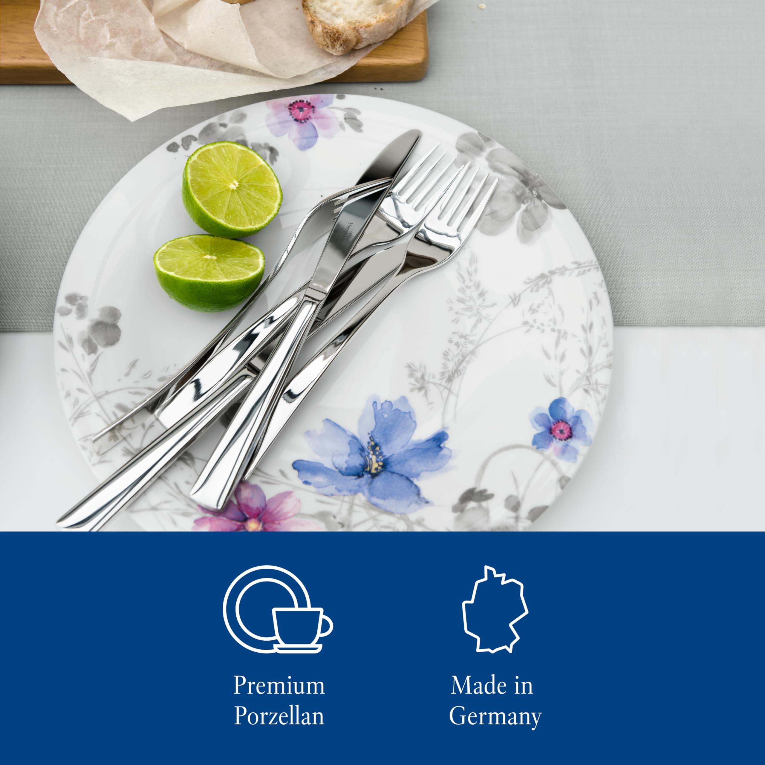 Ensemble De 6 Assiettes Plates Villeroy & Boch Mariefleur Gris 27 Cm - Porcelaine Premium Allemande
