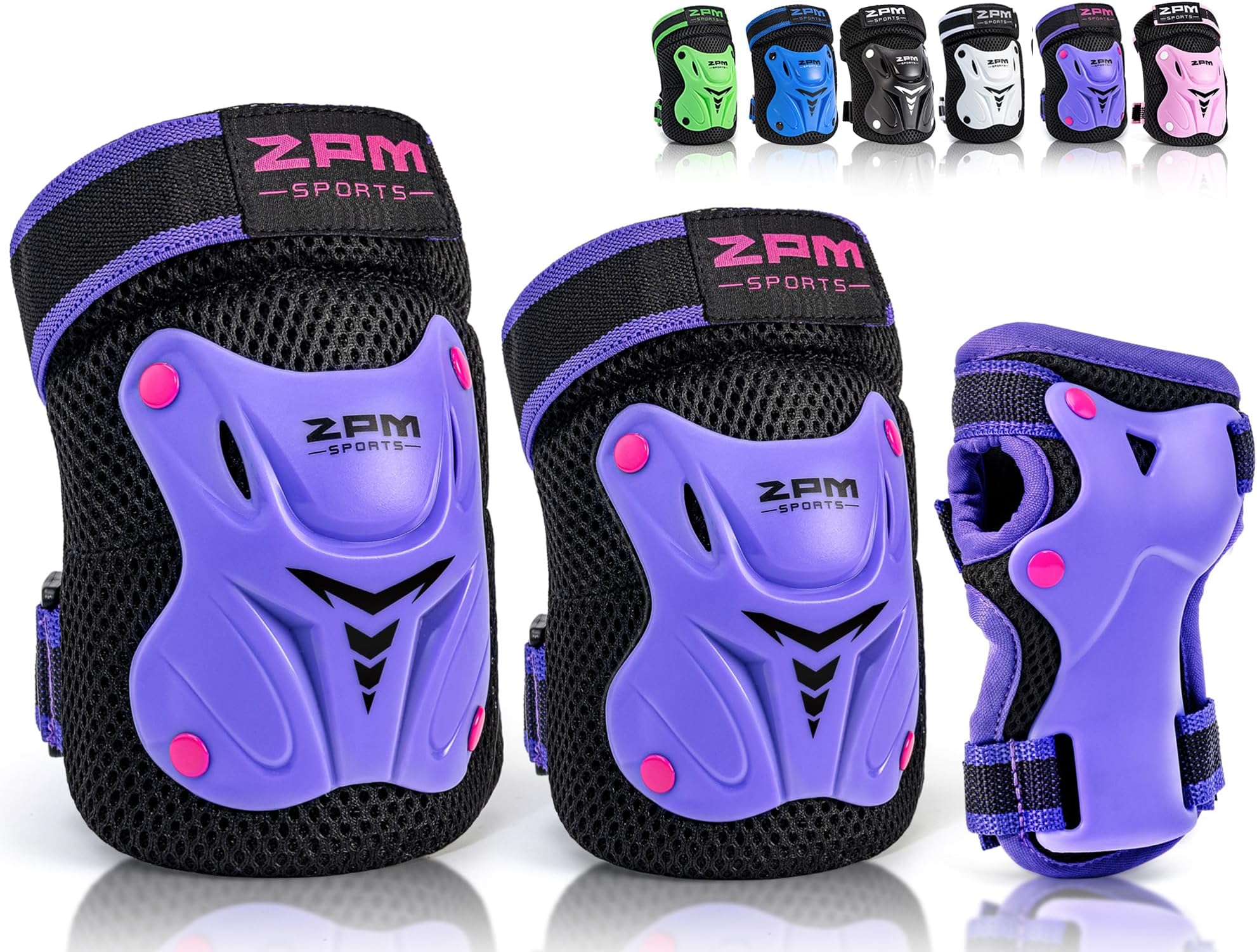 2PM SPORTS Knee Pads for Kids, Wrist Guards Knee and Elbow Pads Set with Drawstring Bag, Protective Gear Set for Girls Boys Roller Skating Cycling Skateboard