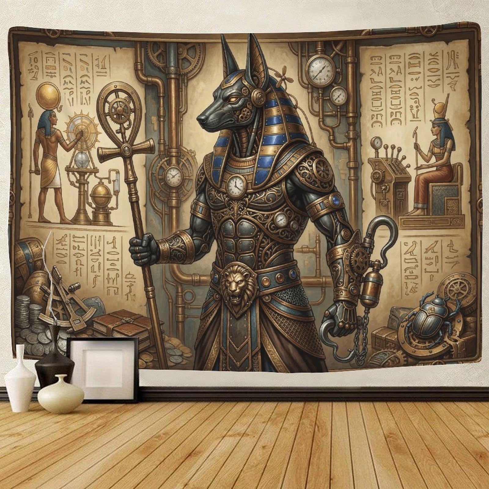 GPMNBCXZK Egyptian Anubis Wall Tapestry Steampunk 3D Printed Art Decor Living Room Bedroom Home 130cmx150cm