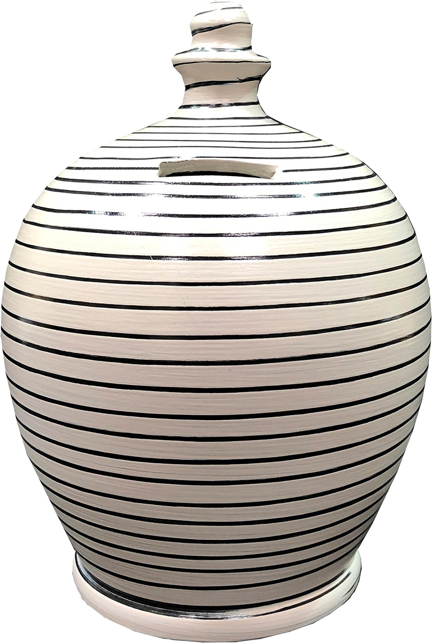 Terramundi Money Pot Stripe Money Pot Light Grey and Black - B81
