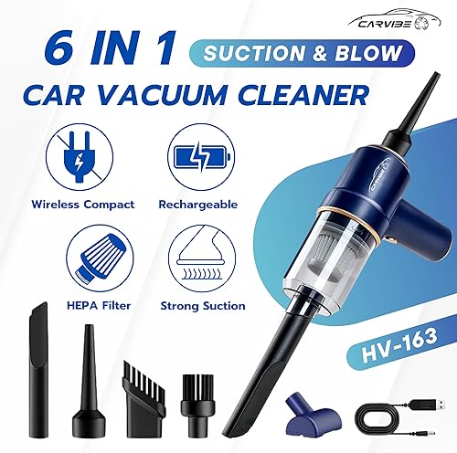 Miniatura 2 de Aspiradora portátil inalámbrica de mano, 6 en 1, 16000 Pa y plumero de aire con luces LED y múltiples boquillas, aspiradora recargable de alta