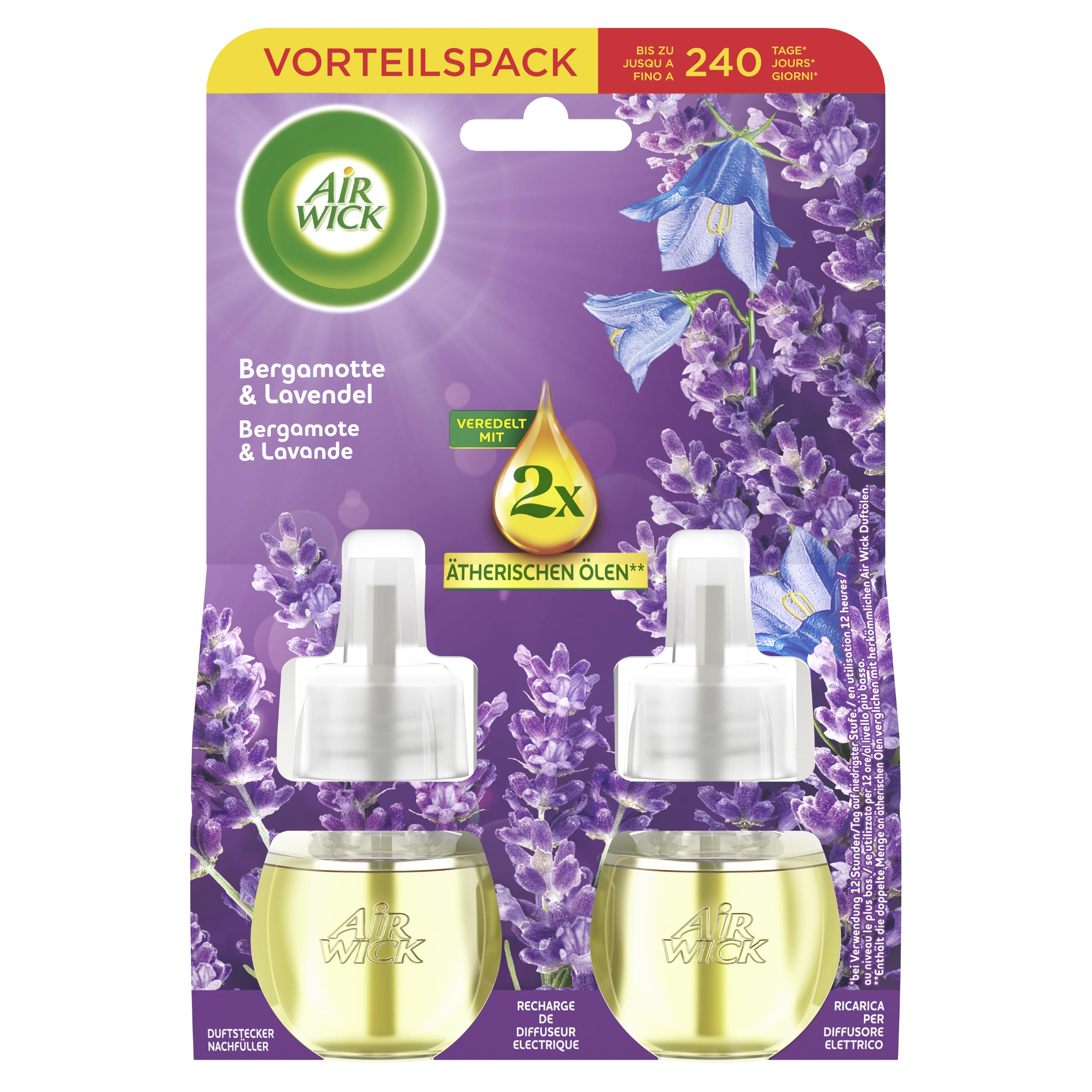 Air Wick Duftstecker Nachfüller Duo – Duft: Bergamotte und Lavendel – Floraler Raumduft für die Steckdose – 2x 19ml Duftölflakon-Nachfüller Drogerie & Körperpflege