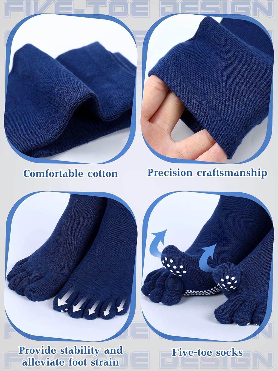 6 Pairs Women Toe Socks Non Slip Yoga Socks with Grip Men Pilates Toe Socks for Dance Gym - Image 5