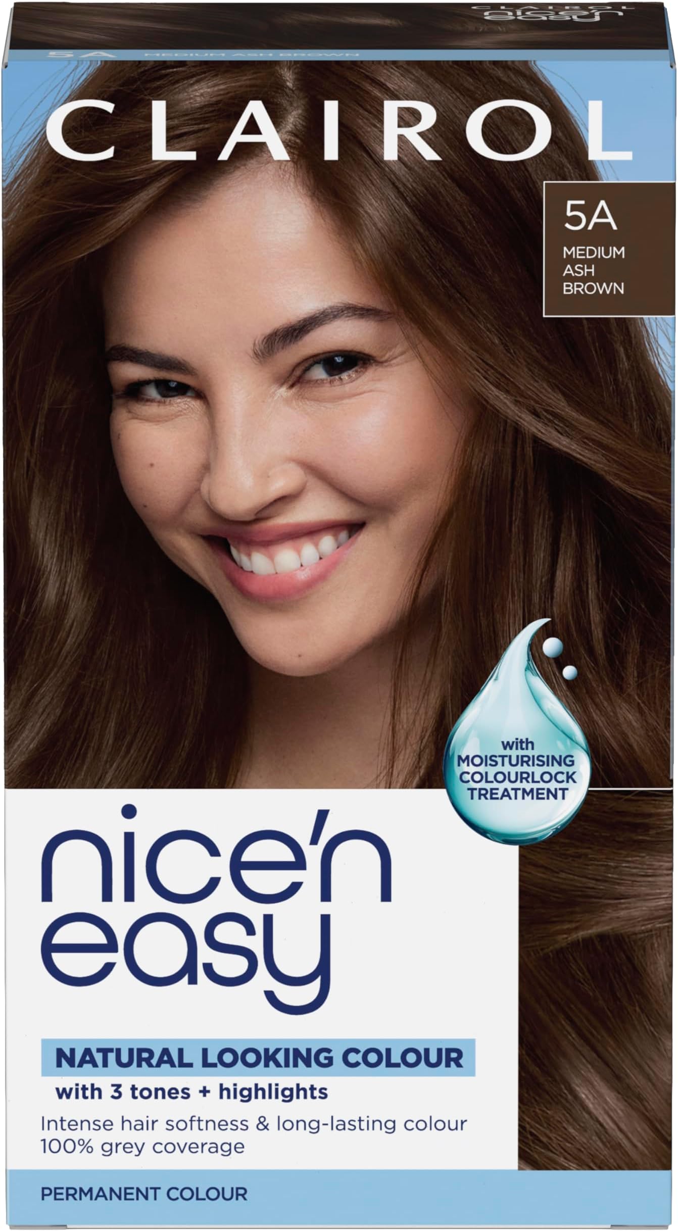 Nice'n Easy Crème, Natural Looking Oil Infused Permanent Hair Dye, 5A Medium Ash Brown