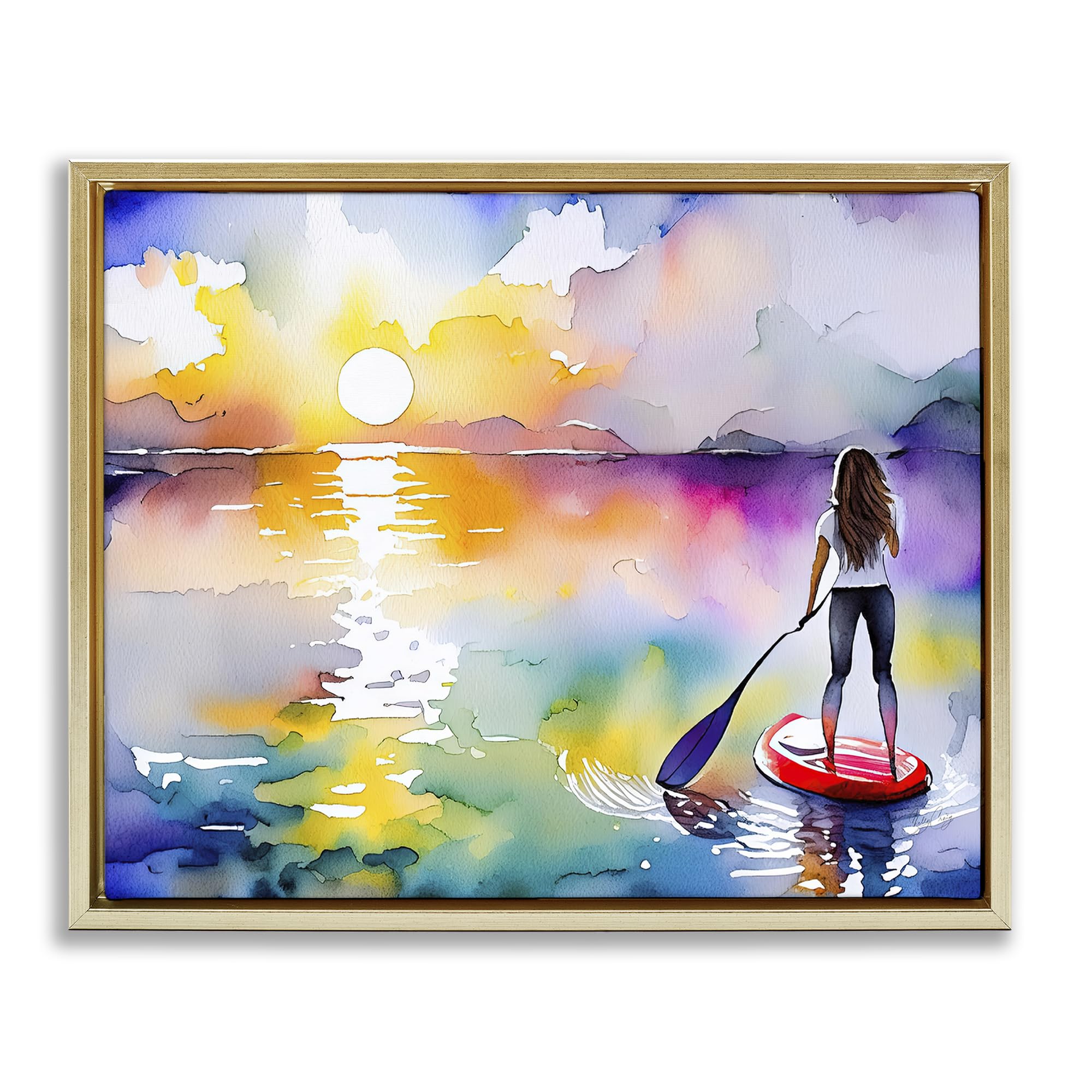 Stupell Industries 'Sunset Paddle Drift', Floating Frame Canvas Art, Gold, 21 x 17 Inches, Easy to Hang and Sturdy, Made in USA, by Shelly Craig