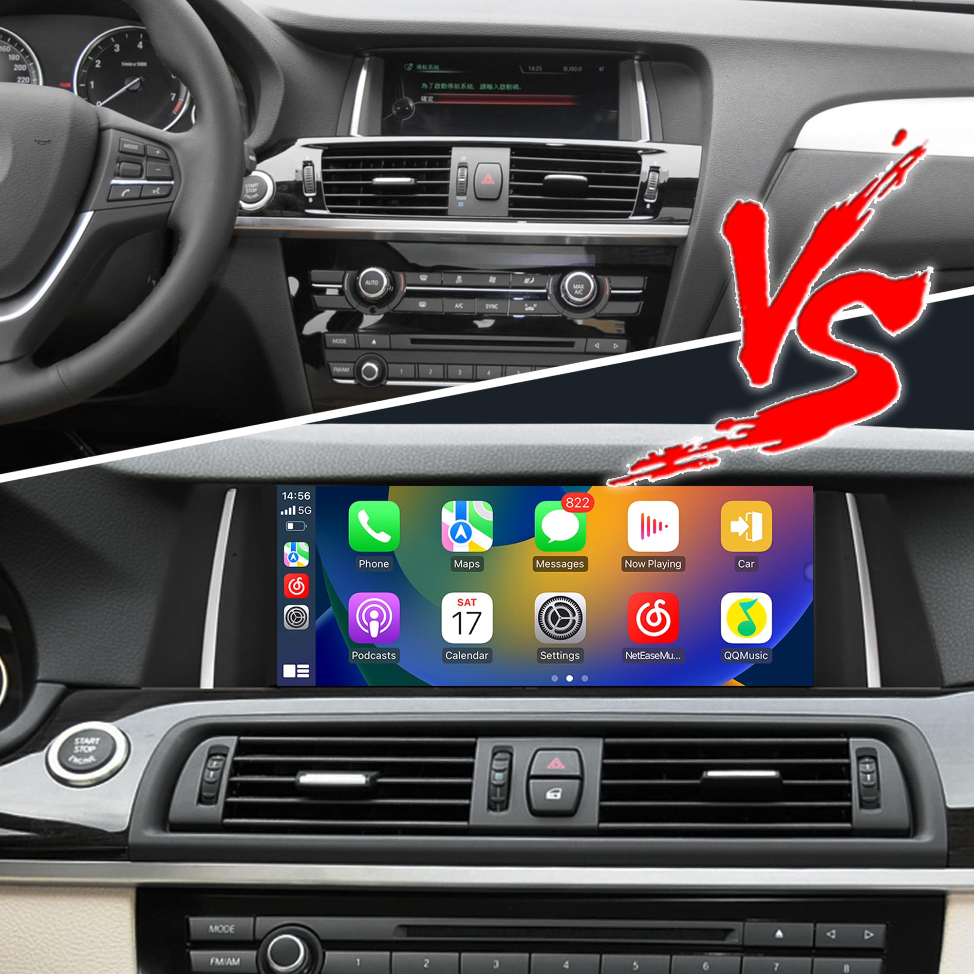 10,25-calowy ekran dotykowy CarPlay zestaw do BMW serii 5 F10 F11 NBT Radio, bezprzewodowy Android Auto Stereo, Android 14, nawigacja, Wi-Fi, iDrive (128 GB)