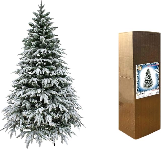 SHATCHI Lapland Fir Covered Artificial Christmas Tree Snow Flocked PE PVC Mixed Tips Hinged Branches Bushy Luxury Xmas Home Snowy Decorations (4Ft/5FT/6Ft/7Ft/8Ft/10Ft), Polyethylene, Green, 4Ft/120CM