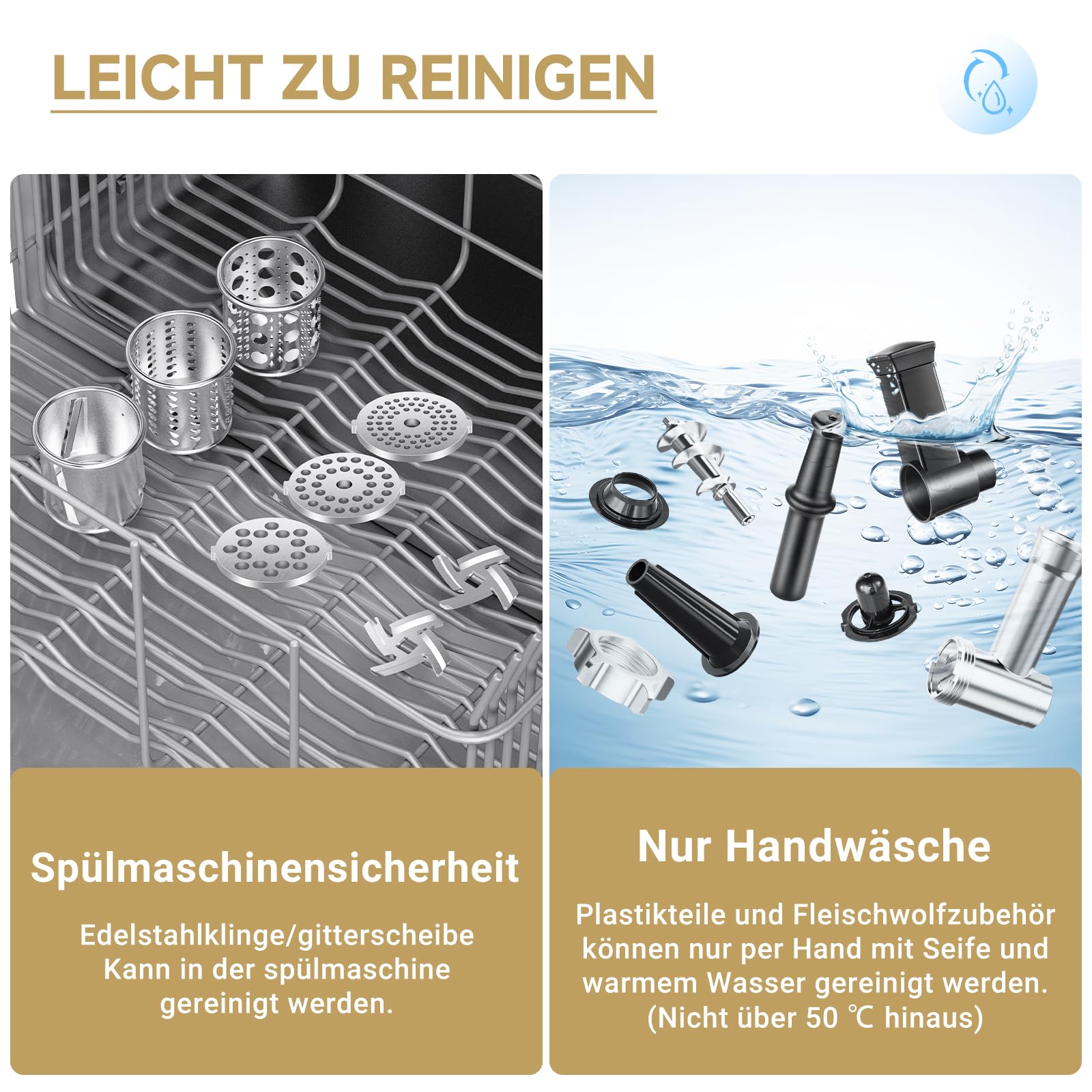 AAOBOSI Fleischwolf, 4-in-1 Elektrischer Fleischwolf [2800 W max] mit 3 Scheiben, Schneidklingen, 2 Klingen, 3 Platten, Wurstfüller, Kubbe-Kit, für den Hausgebrauch, Edelstahl