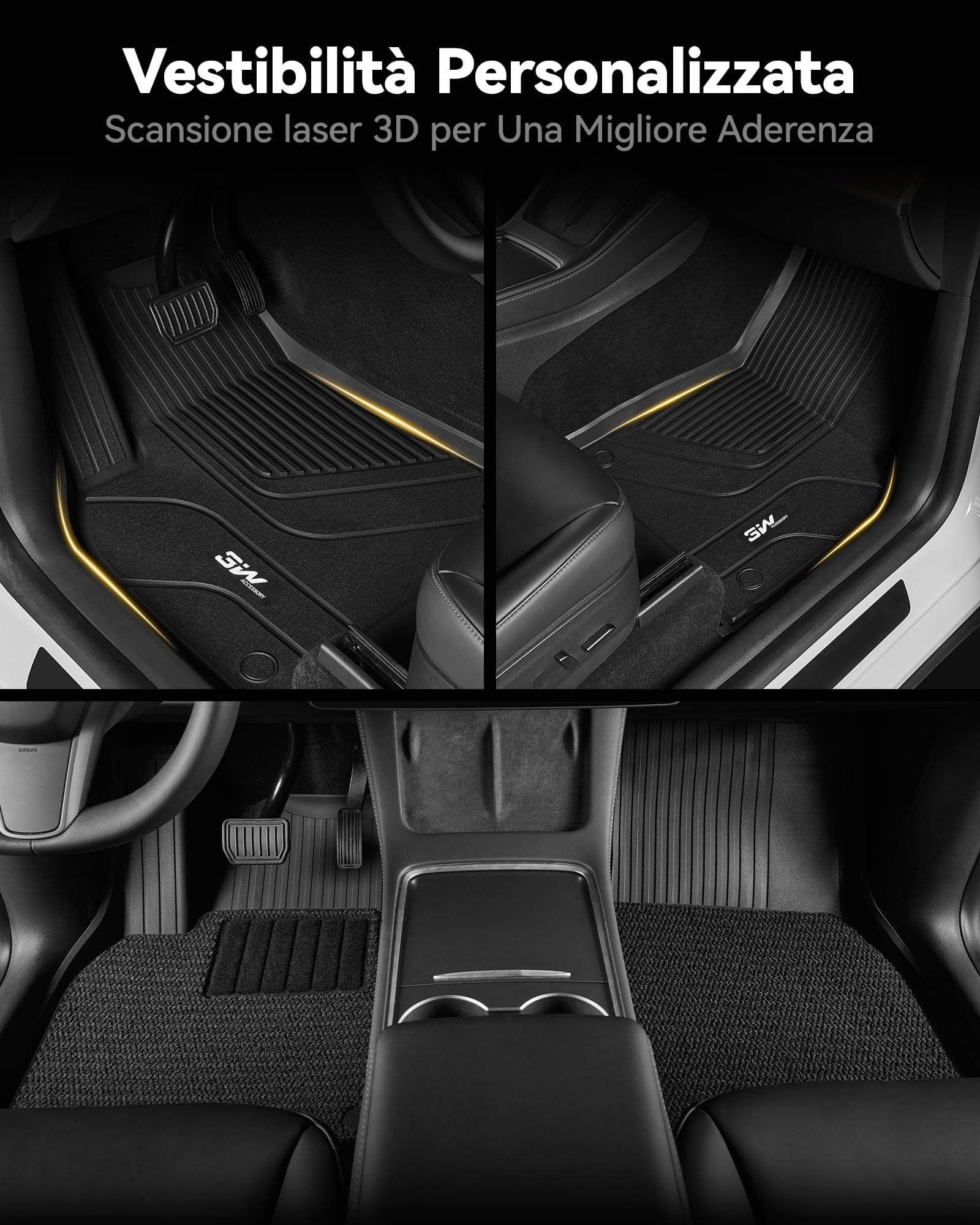 3W Set 9 di Tappetini per Tesla Model Y (Inclusa Moquette) 2020-2024 (Non adatto per Juniper) e Tappetino per il Bagagliaio per Auto, Tappeti per Resistente e Tappeto Bagagliaio Antiscivolo