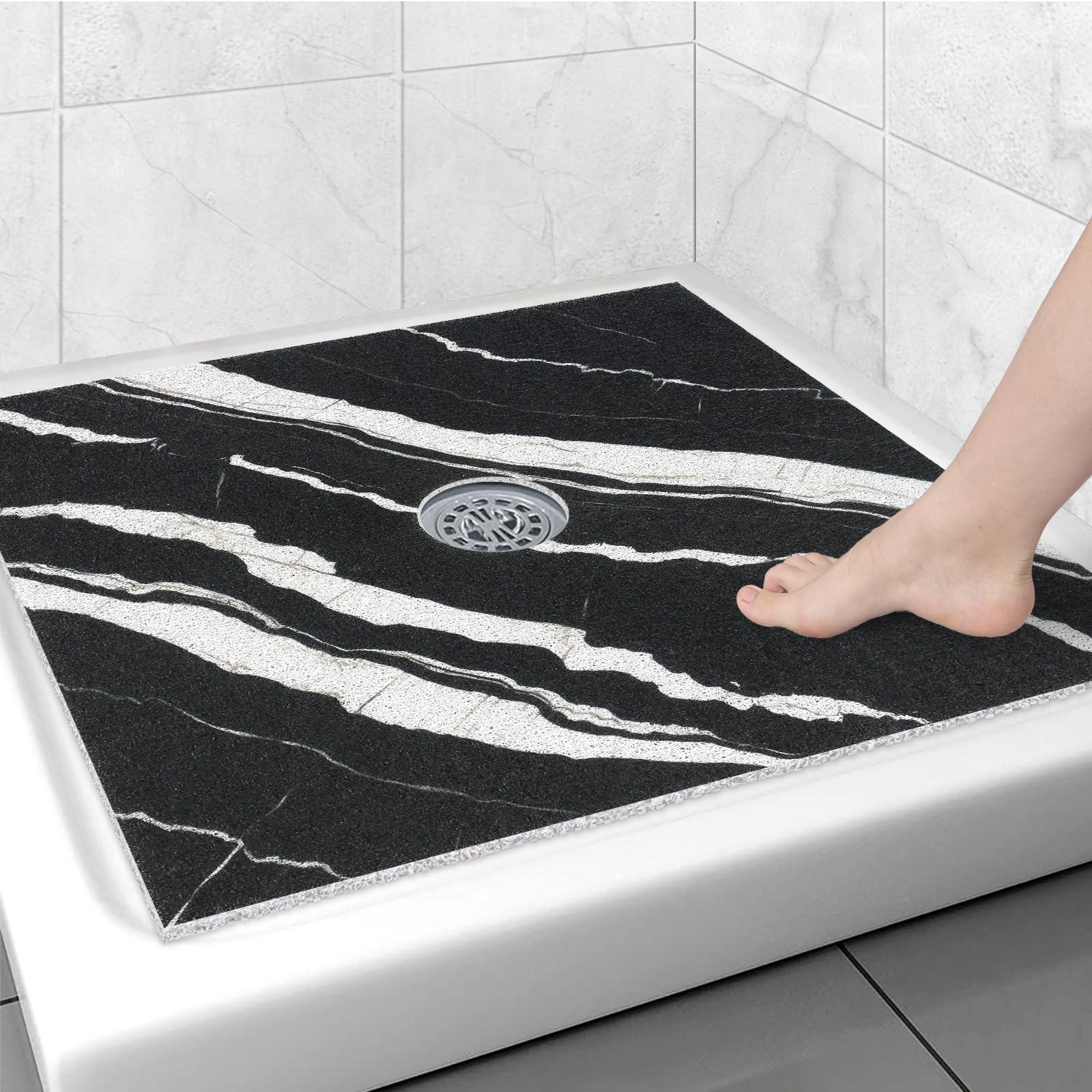 Square Shower Mat Non Slip: 31x31 Inch Large Shower mats for Inside Shower with Drain Hole in Middle, Super Soft PVC Loofah Massage Shower Floor Mat, Anti Slip Shower Stall Mat, Quick Drying