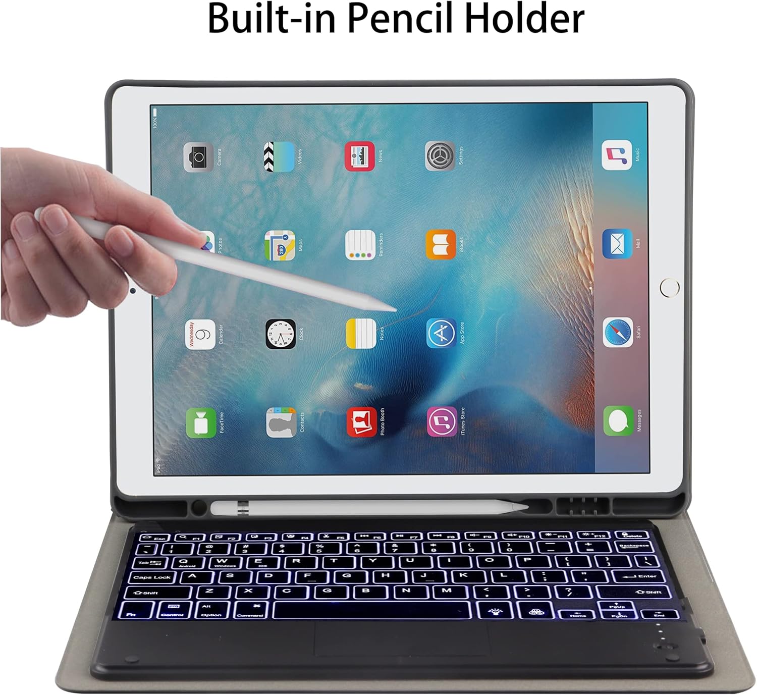 Keyboard Case for iPad Pro 12.9-Inch 2017/2015 (Old Model, 2Nd & 1St Generation), [7 Color Backlit] Magnetically Detachable Wireless Bluetooth Keyboard with Touchpad,Black