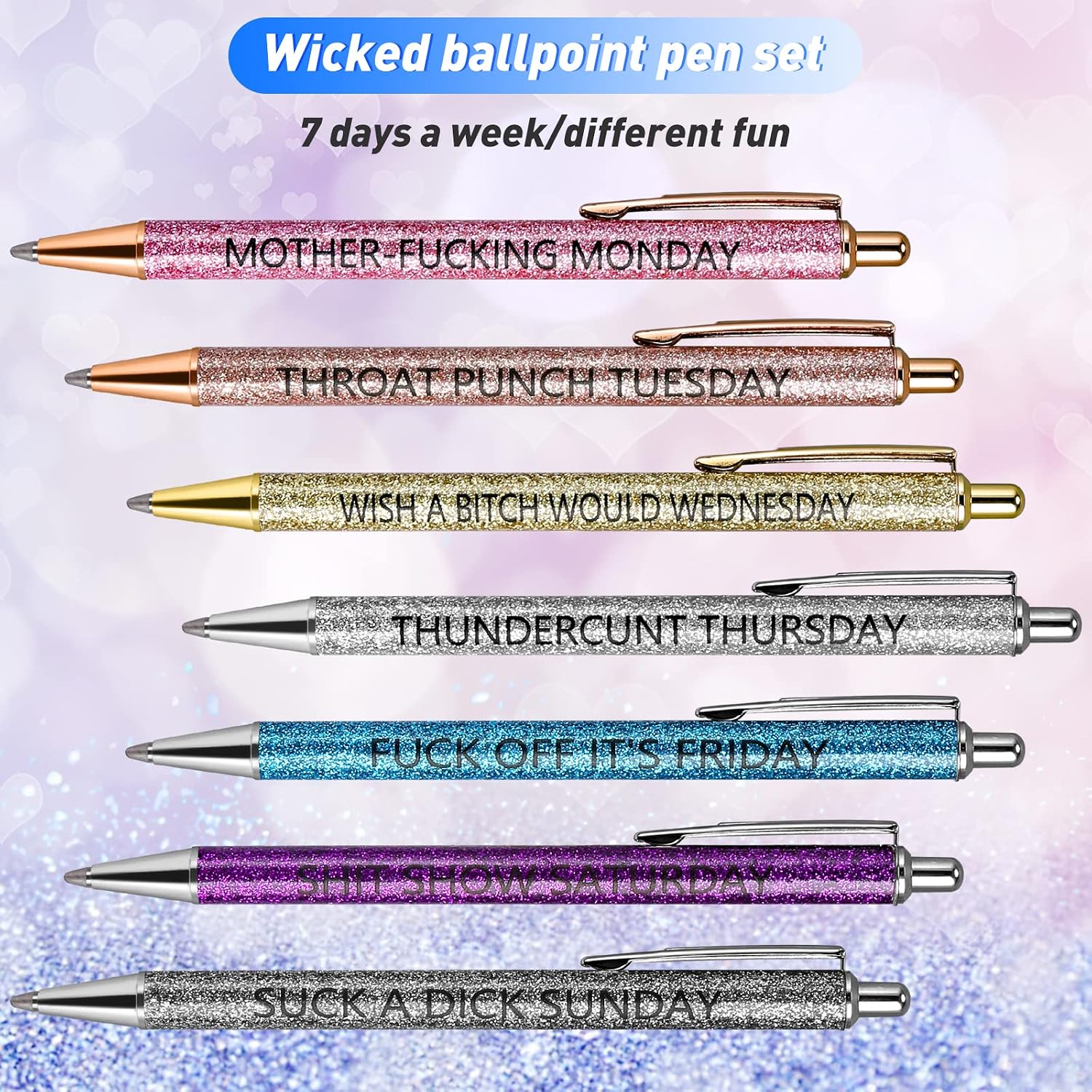 7 Pcs Funny Pens Ballpoint Pen Set,Seven Days of the Week Pen image 2