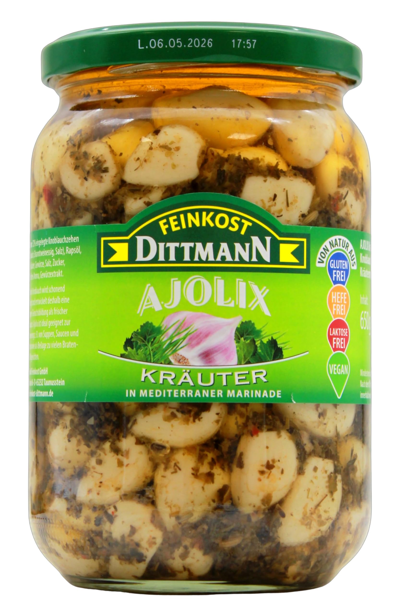 Feinkost Dittmann Ajolix Knoblauch in Kräutermarinade, 6er Pack (6 x 650g)