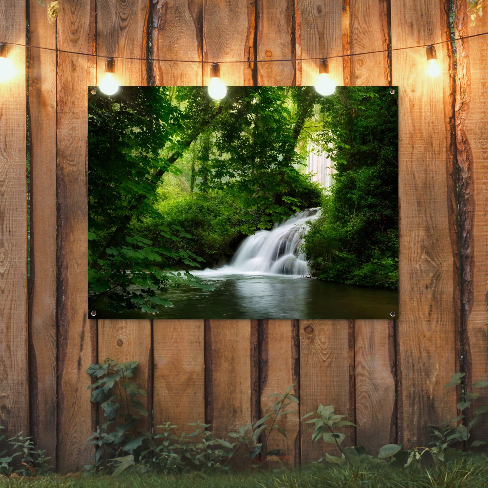 MuchoWow© Póster De Jardín Terraza Exterior Accesorios Jardin Decoracion | 120x90 cm - Pared Decorativa Balcon Wall Decoration Posters Decorativos Cascada - Naturaleza - Verde