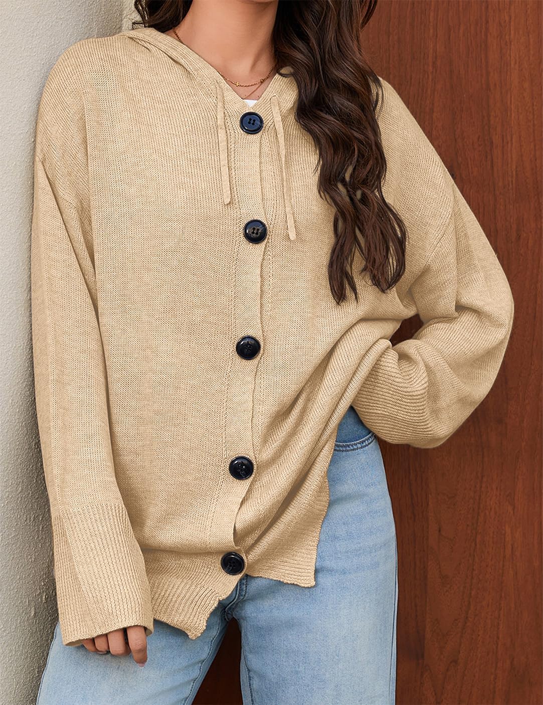 Women's Casual Cardigan V Neck Button Down Hooded Sweaters Long Sleeve Hoodies Outfits - Image 4