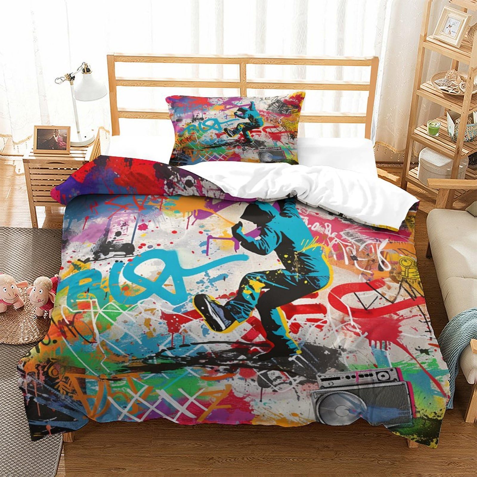 ENYISIYULO Bedding Set Graffiti 3D Print Duvet Quilt Cover Artistic Graffiti Soft & Cosy Breathable Comforter Covers For Boys Girls Women Men Single（135x200cm）