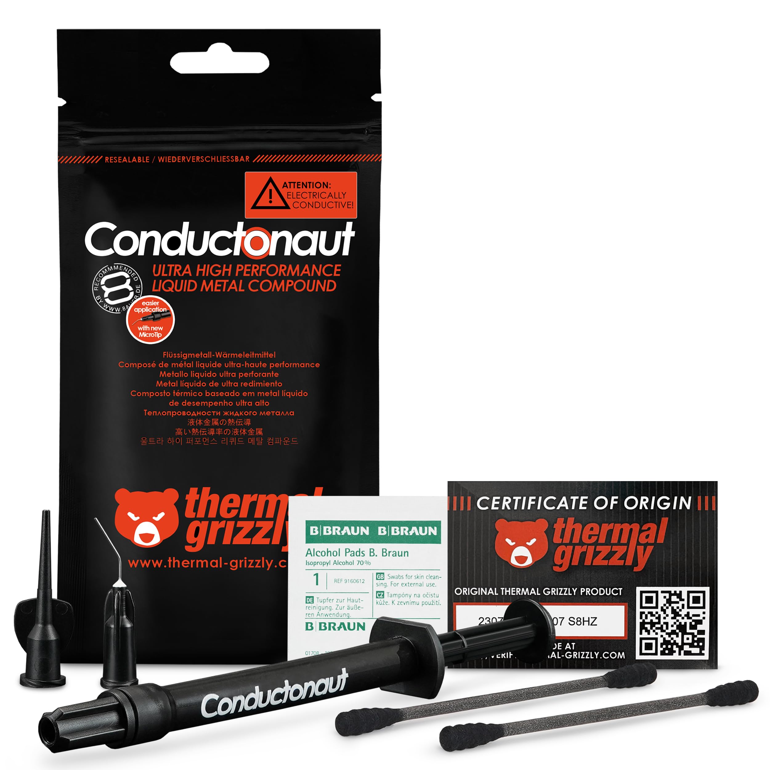 Thermal Grizzly - Conductonaut - 5 Gram - Liquid Metal Compound Thermal Paste - For Maximum Thermal Conductivity while Overclocking CPU/GPU/PS4/PS5/Xbox