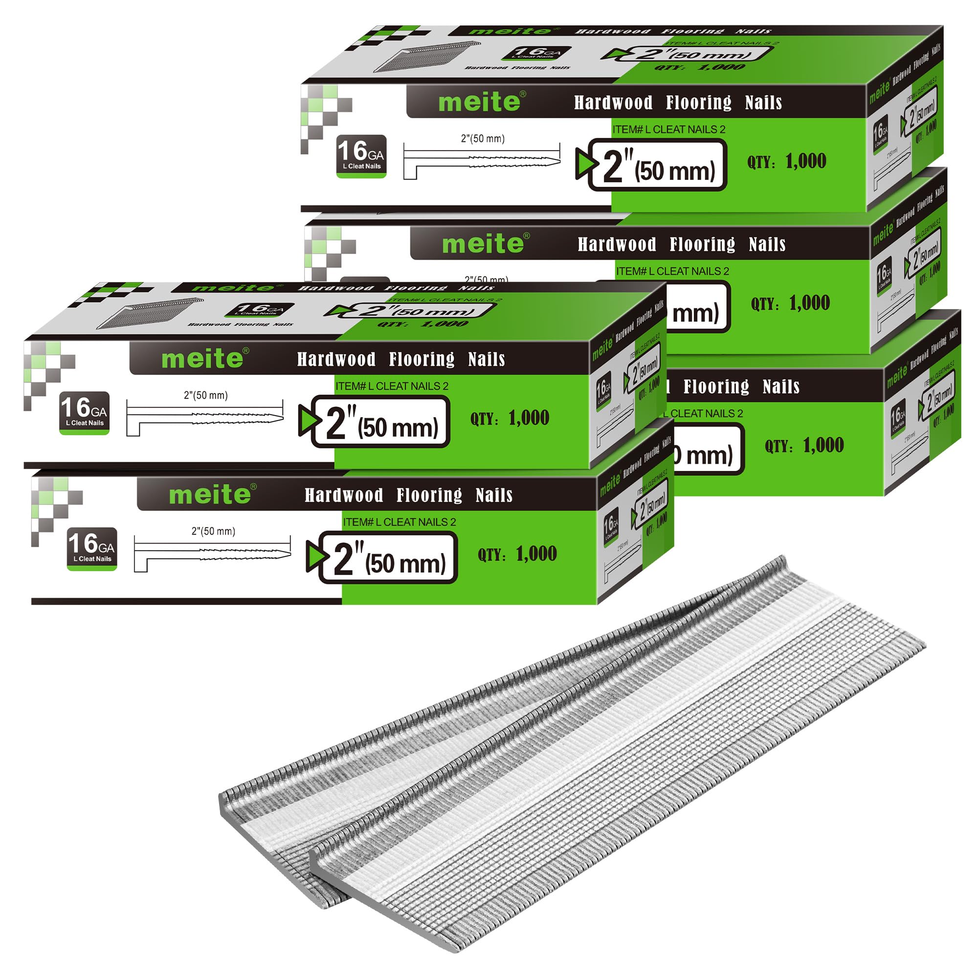 meite 16 Gauge Flooring Nails 2 Inch, 16GA L Cleat Nails 5 Boxes