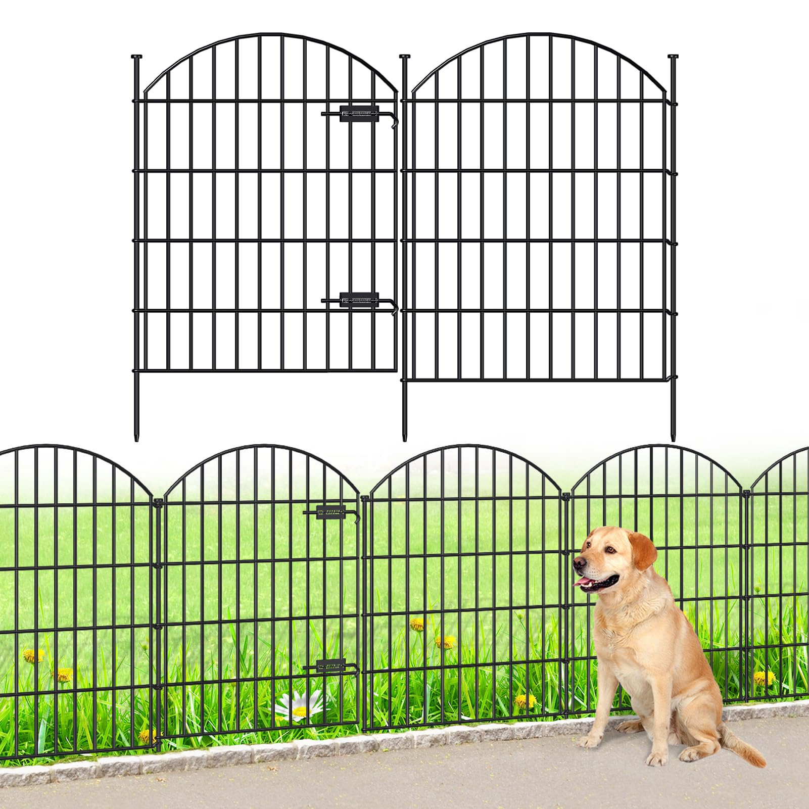 Recinzione Da Giardino In Metallo Forehogar, 71x71 Cm Pannello, Set 5 Pannelli + 6 Pali, Per Aiuole E Animali Piccoli, Nero