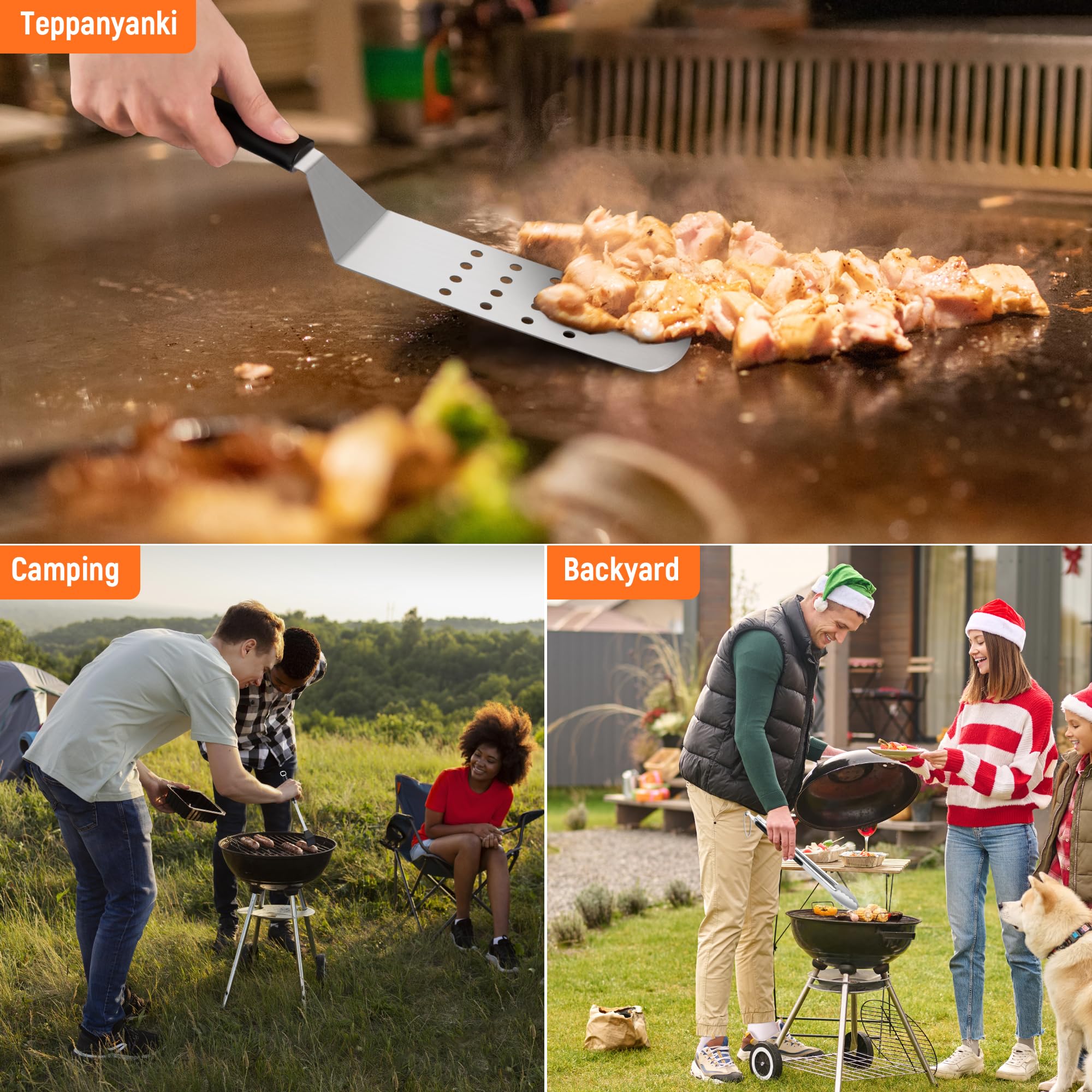Kit de accesorios para plancha, juego de 20 espátulas de metal de acero inoxidable, juego de utensilios de espátula para barbacoa con bolsa de almacenamiento, juego de espátulas profesionales para