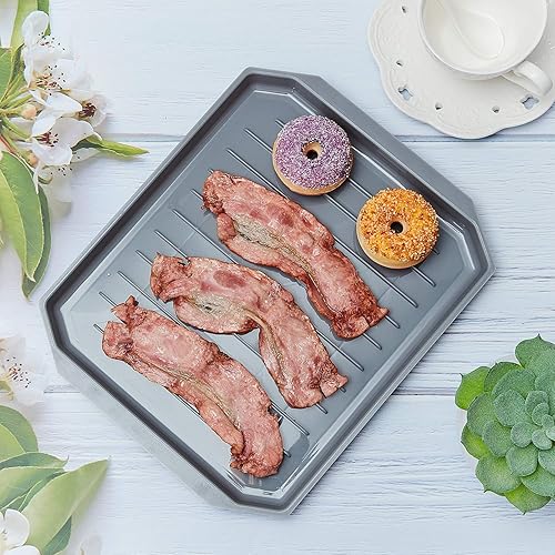 Miniatura 5 de Bandeja de tocino para microondas, 2 piezas, bandeja para horno de microondas y tocino, bandeja de horno de hornear para aperitivos congelados,