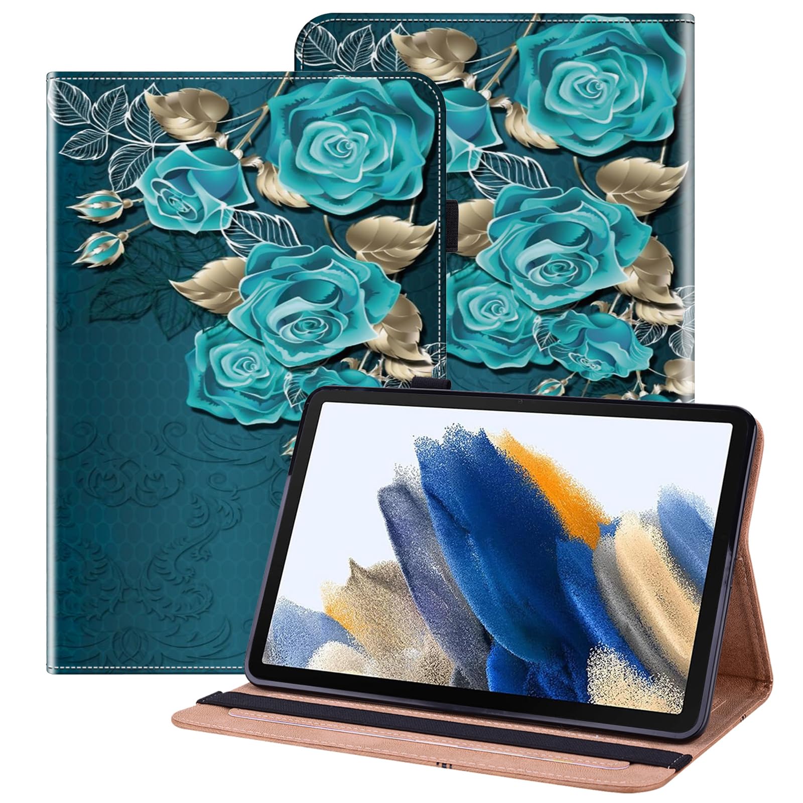 BOLELAW Hülle für Samsung Galaxy Tab S7 / Galaxy Tab S8 11 Zoll (SM-X700/SM-T875) mit [Kartenfach] [Standfunktion] Hochwertige Leder Folio Flip Tablet Hülle, Blaue Rose