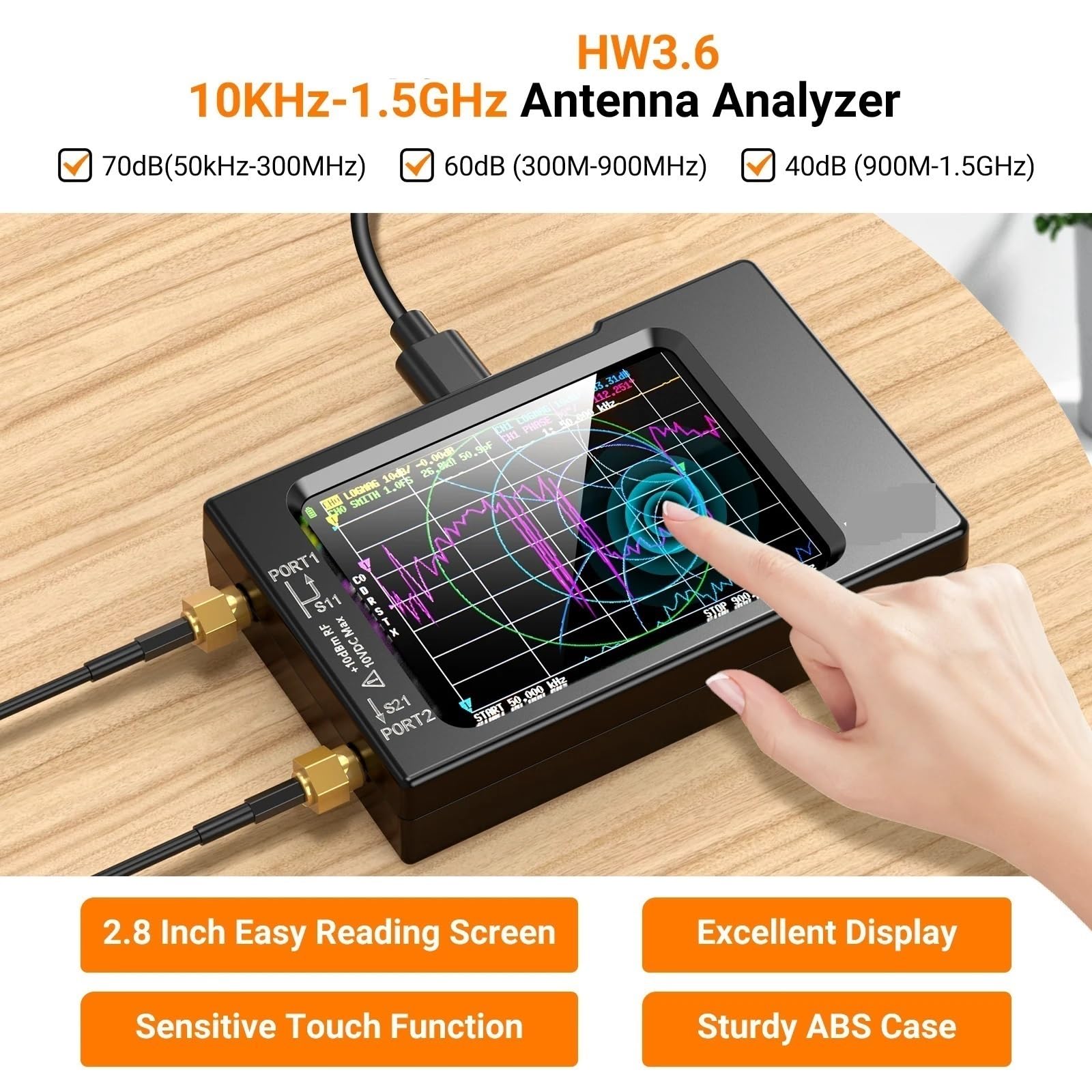Netzwerkanalysator, VNA-H Vektor-Netzwerk-Antennenanalysator 10 KHz-1,5 GHz MF HF VHF UHF mit Shell SD-Kartensteckplatz unterstützt 32G Digitaler VNA-H-Tester