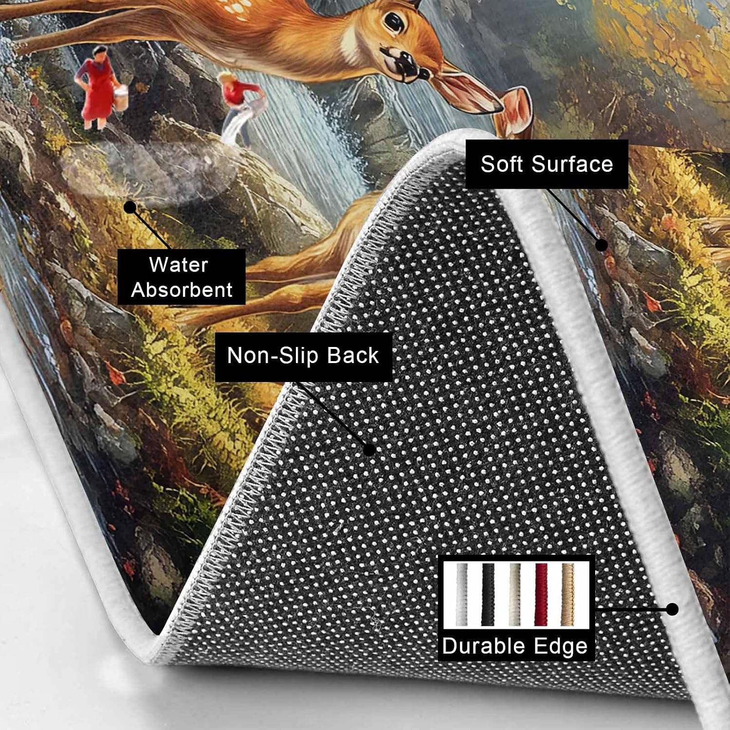Prime Leader Autumn Nature Kitchen Mat Set 2 Pieces Scenery Forest Deer River Tree Rock Non Slip Kitchen Rugs Washable Runner Rug Mats for Sink Laundry (23.6" x 35.4"+23.6" x 70.9")