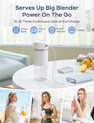 Miniatura 3 de Batidora de batidos, licuadora portátil Ganiza para batidos y batidos, licuadora pequeña 3 en 1 blanca con cuchillas trituradoras de hielo,